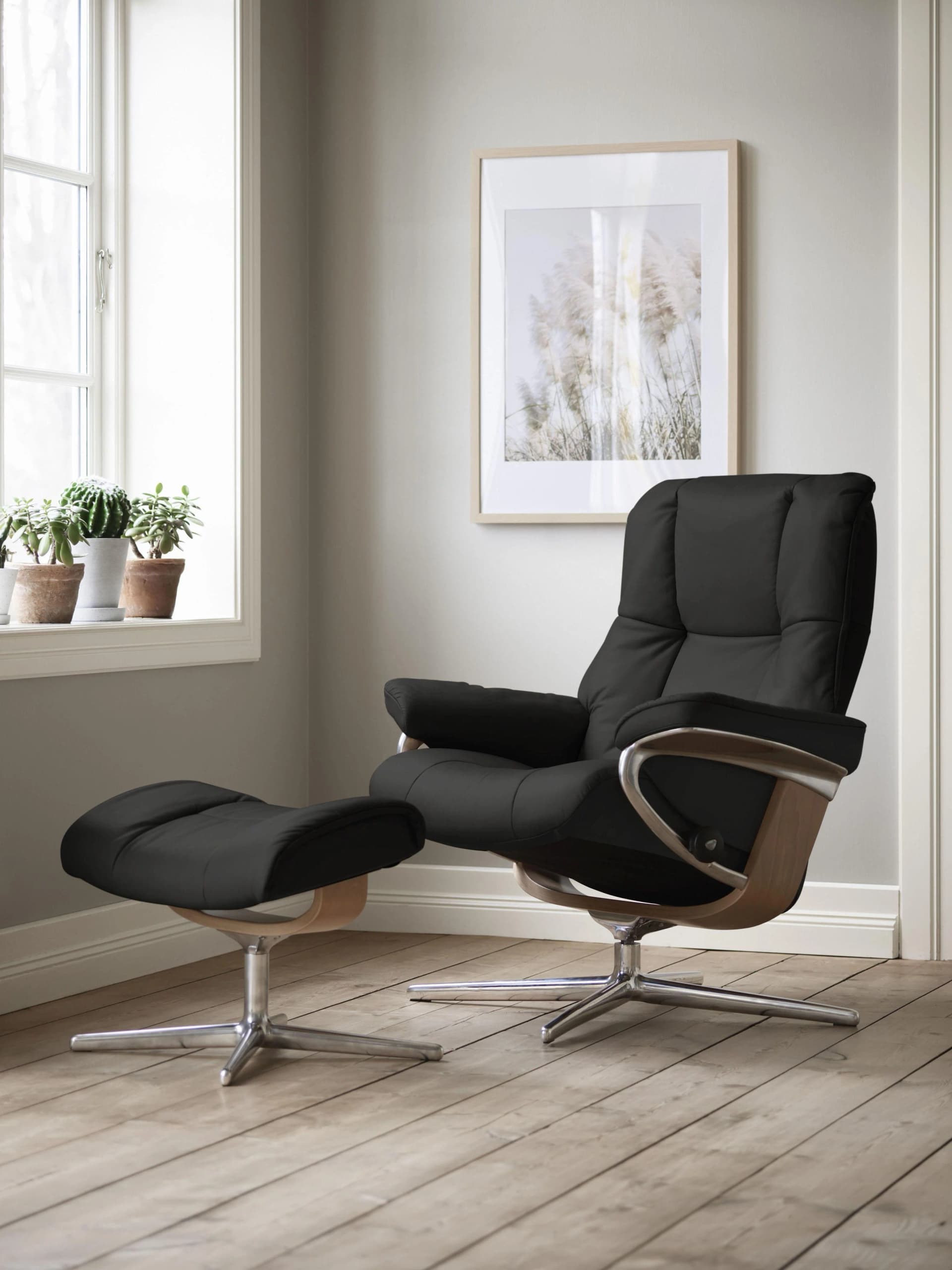 STRESSLESS Mayfair Relaxsessel Schwarz Leder BATICK mit Hocker