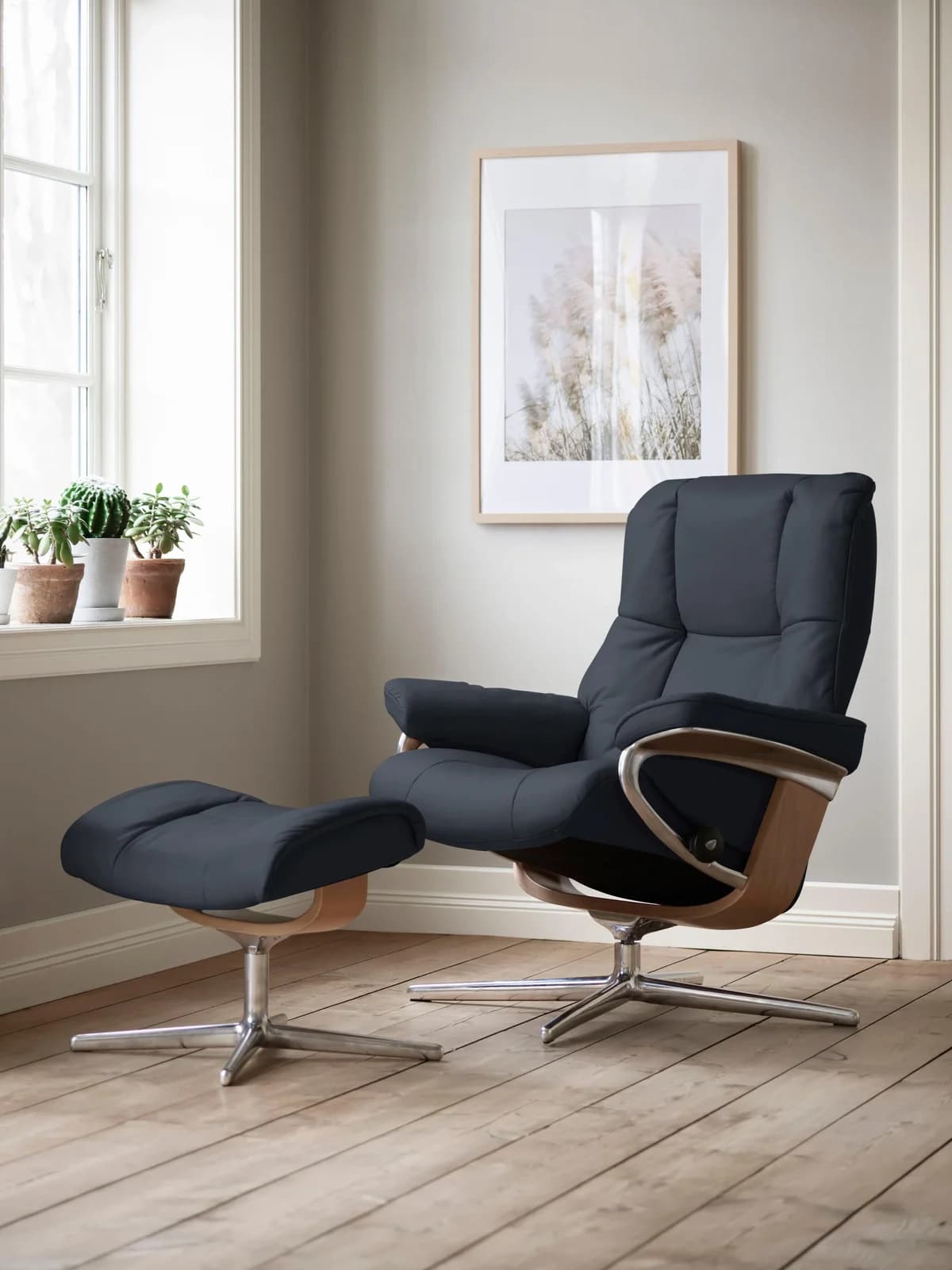 STRESSLESS Mayfair Relaxsessel blau Leder PALOMA mit Hocker