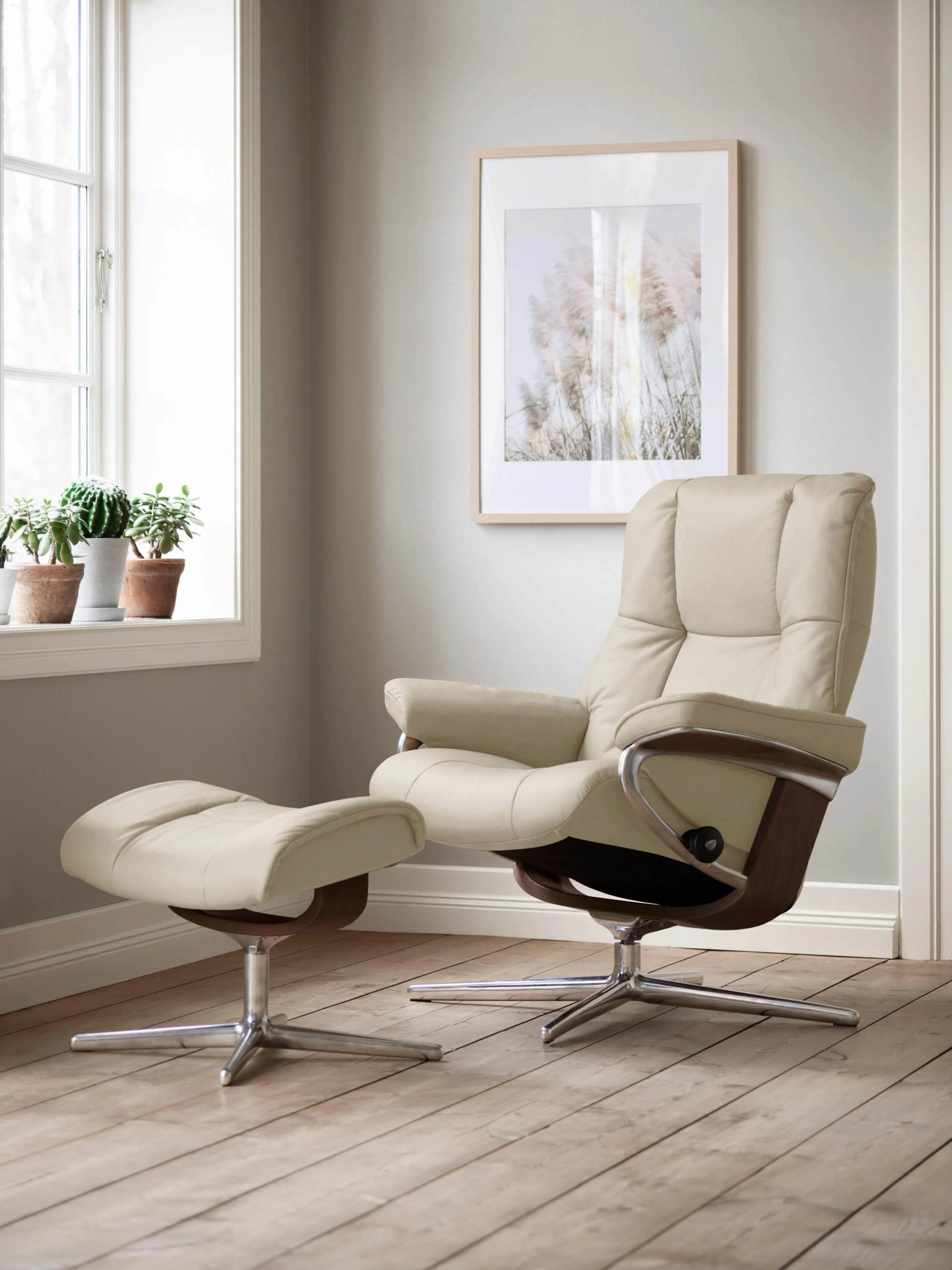 STRESSLESS Mayfair Fußhocker Beige Leder BATICK Cross Base