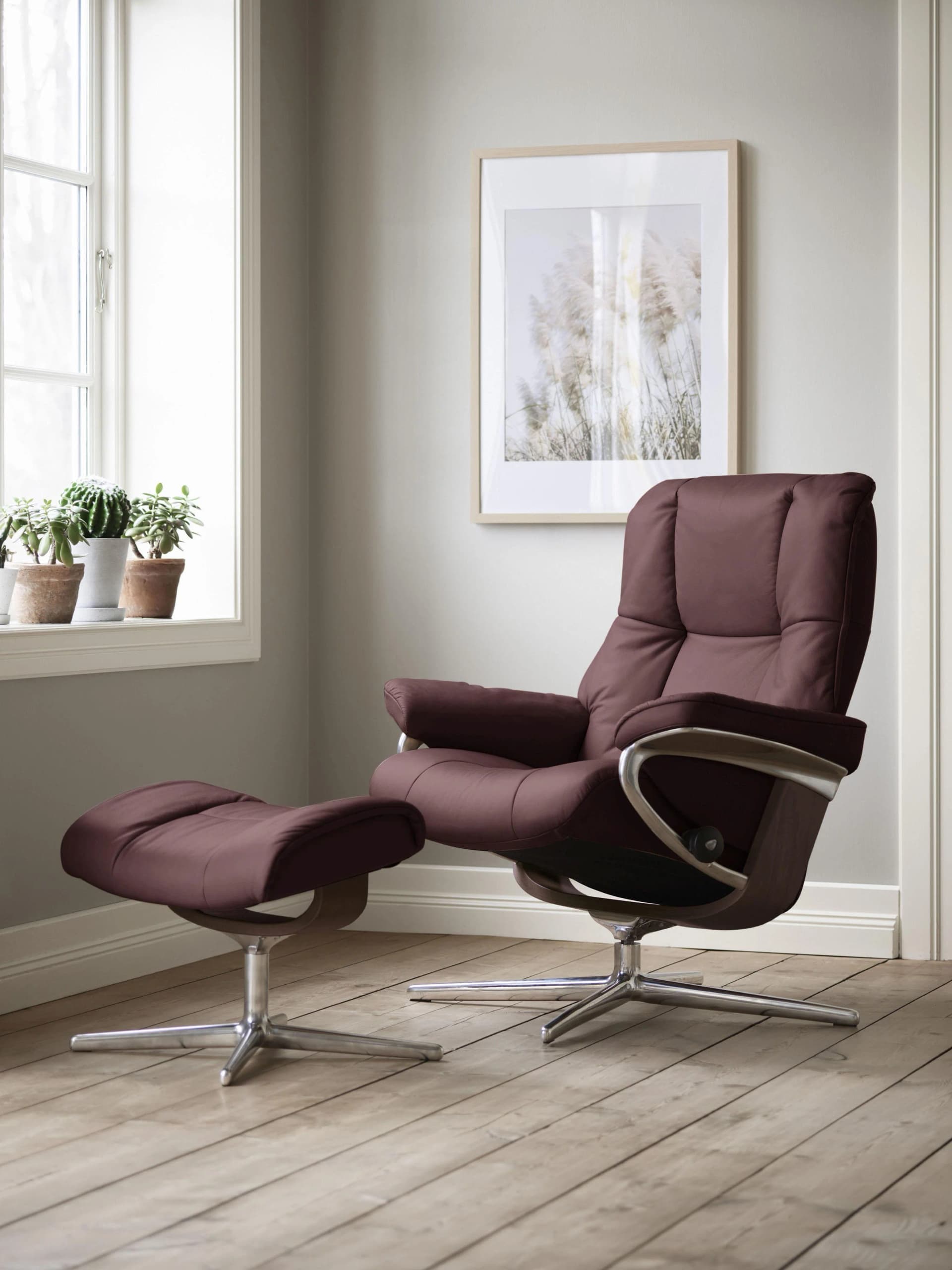 Fußhocker STRESSLESS Mayfair Bordeaux Batick Leder Cross Base