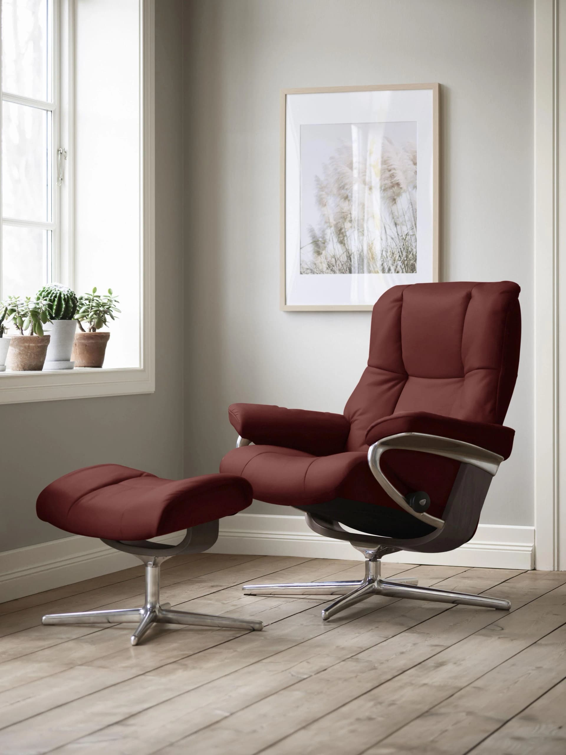 STRESSLESS Mayfair Fußhocker Rot Microfaser DINAMICA Cross Base