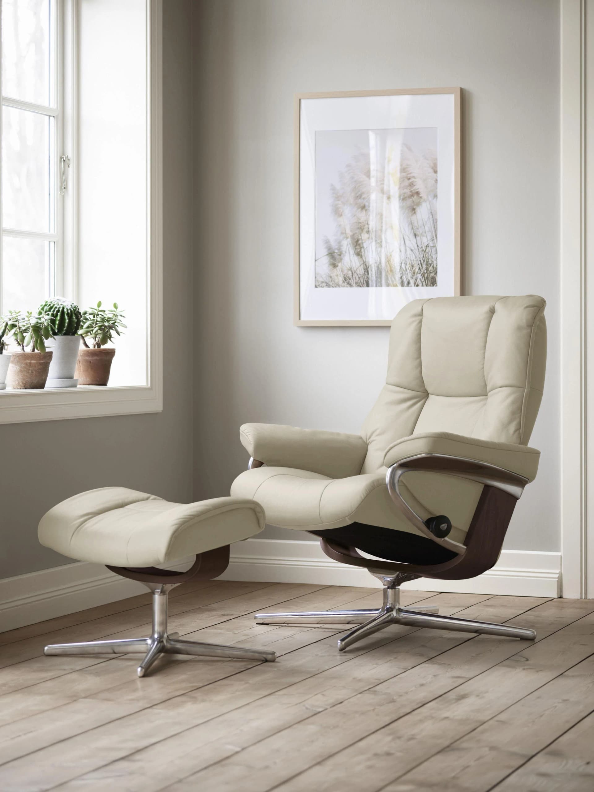 STRESSLESS Relaxsessel Mayfair Beige Leder mit Hocker und Cross Base