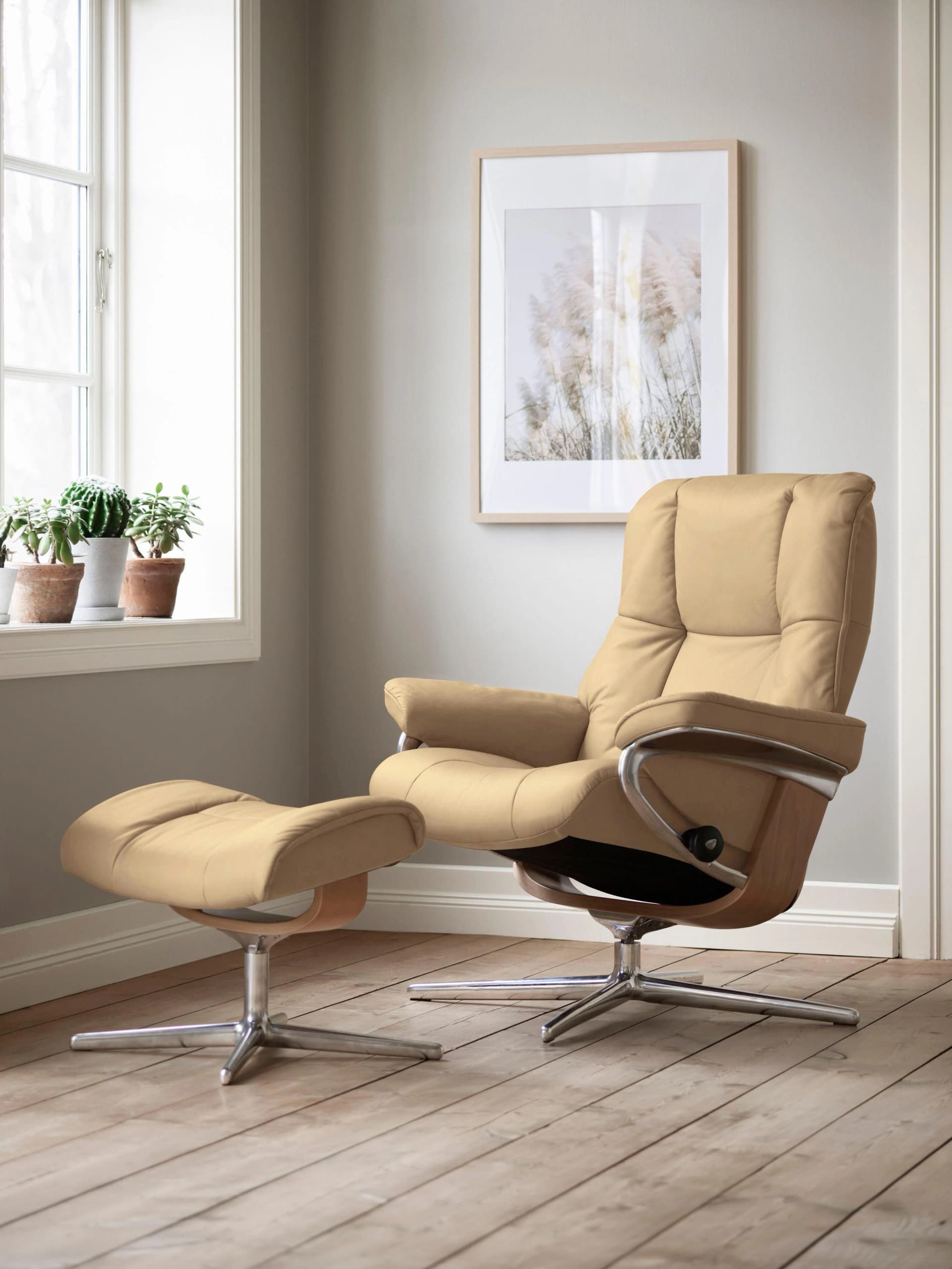 STRESSLESS Mayfair Relaxsessel Beige Leder mit Hocker Cross Base