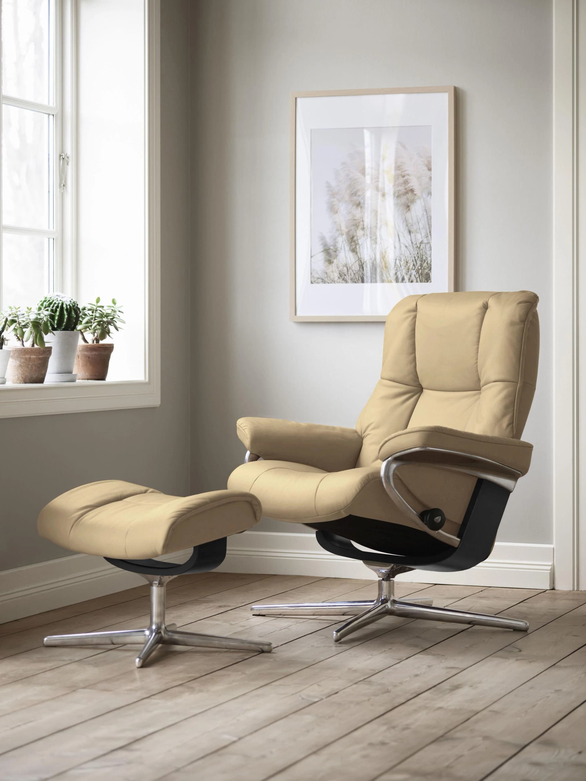 STRESSLESS Mayfair Relaxsessel Beige Leder mit Hocker Cross Base