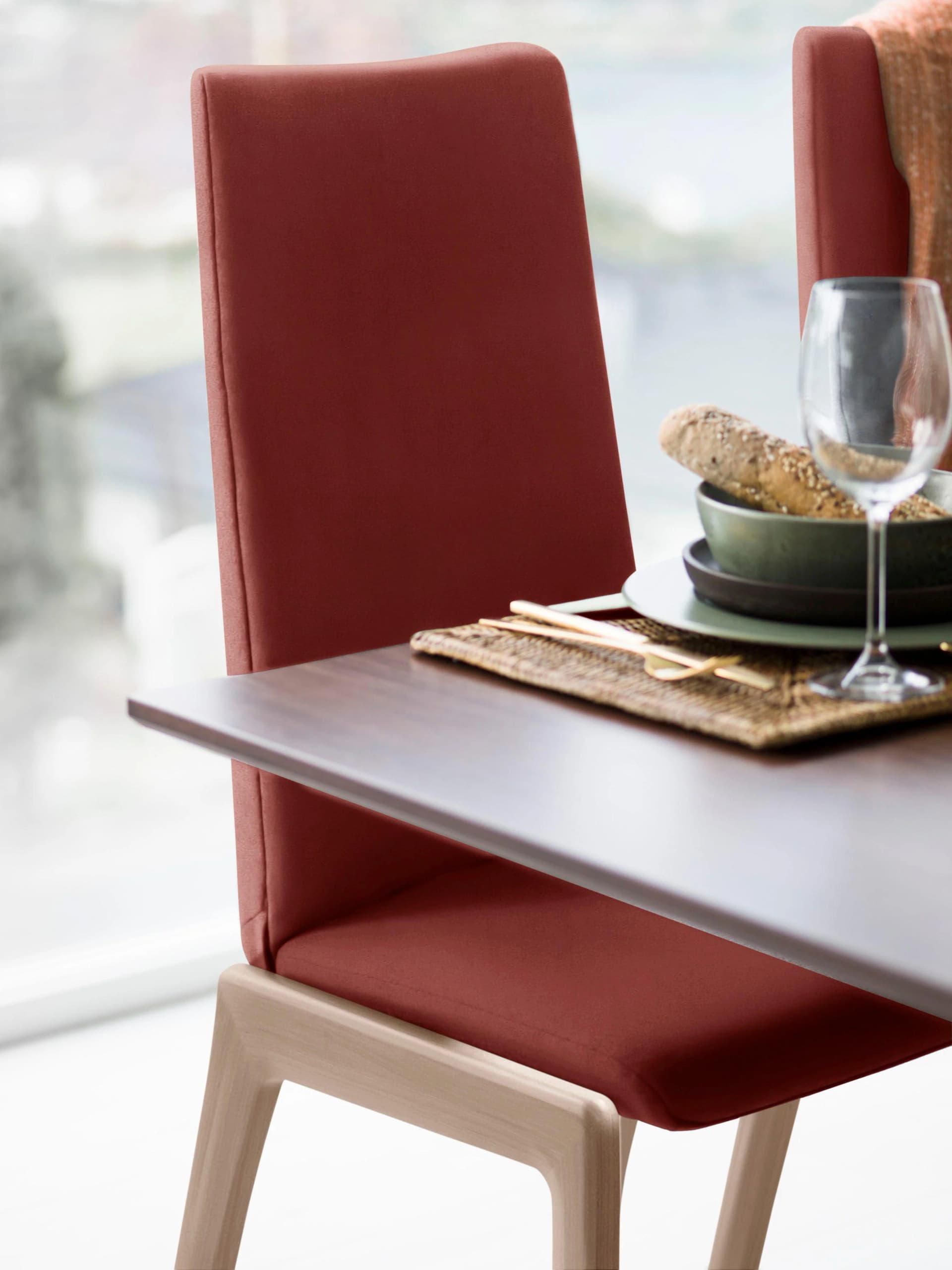 STRESSLESS Laurel Polsterstuhl Rot Eiche Natur Microfaser