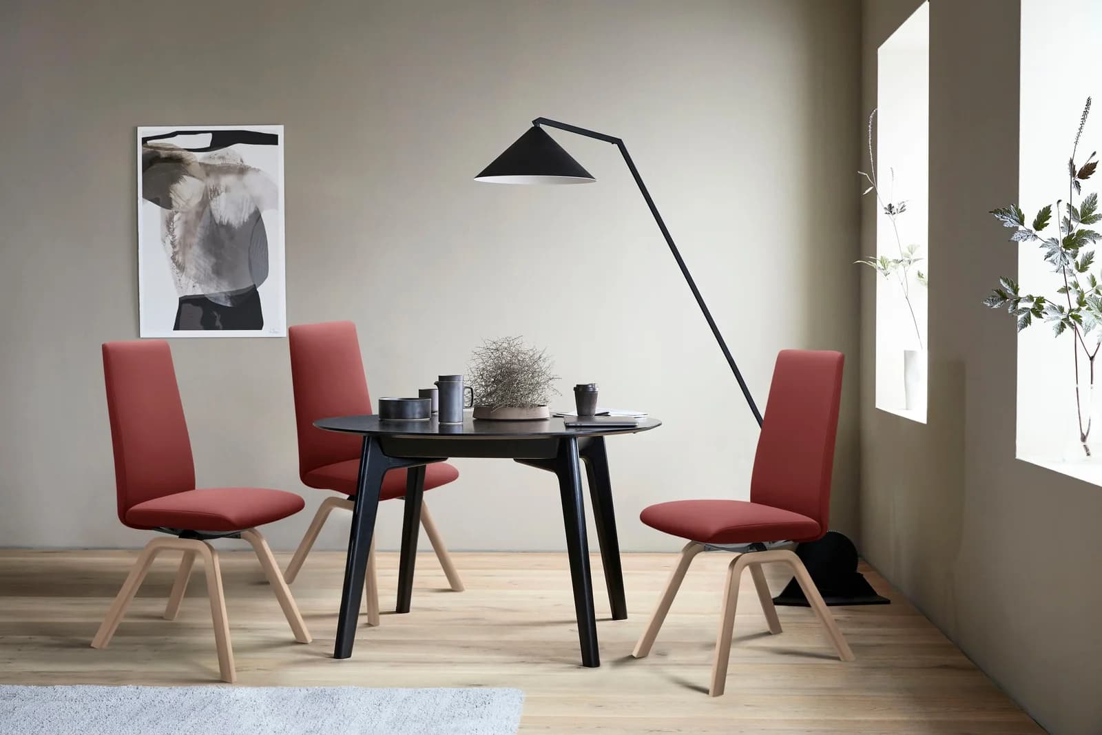 Stressless Laurel Polsterstuhl Esszimmer Leder Eiche Rot
