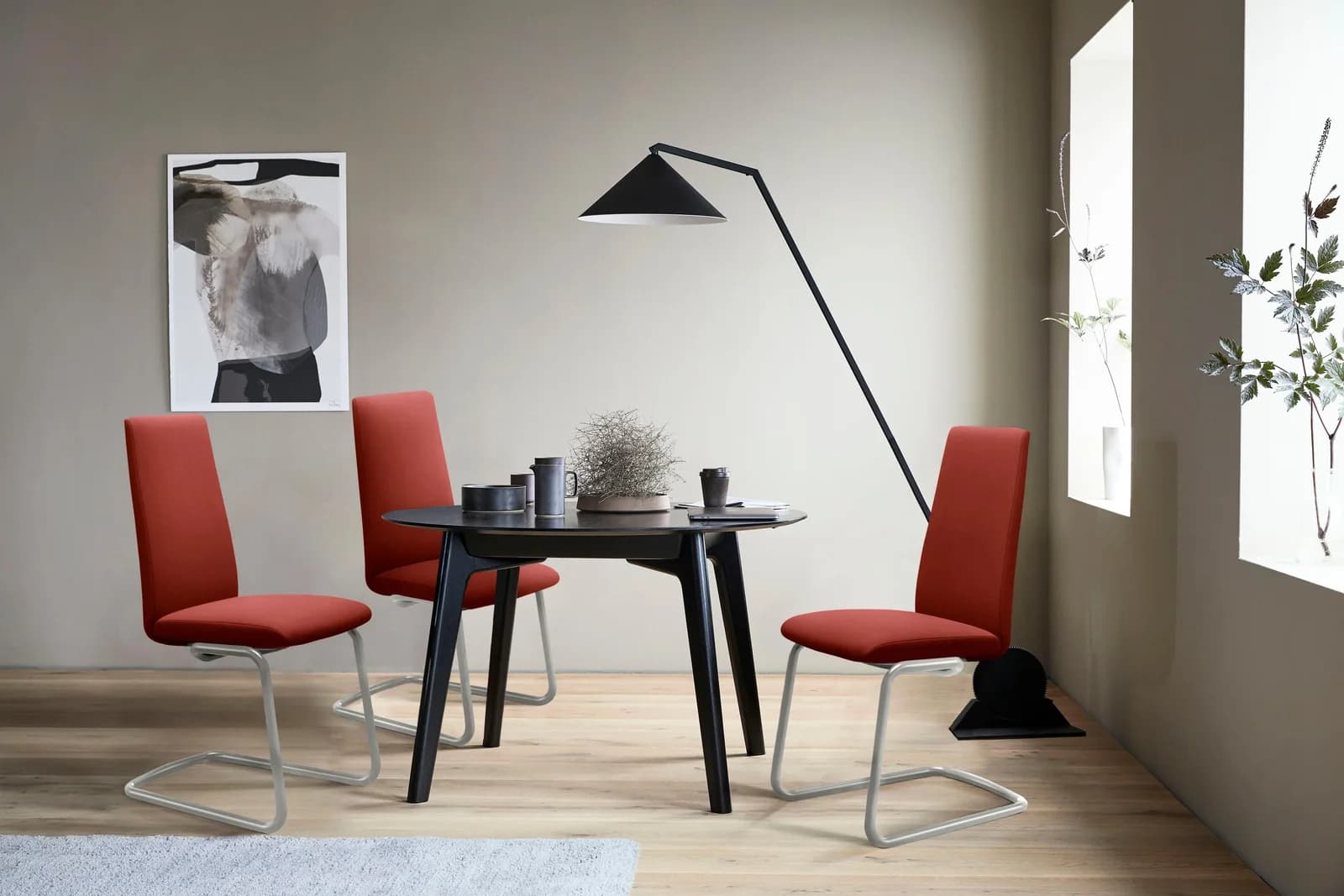 Stressless Laurel High Back Sessel Größe M Stahl Chrom Rot