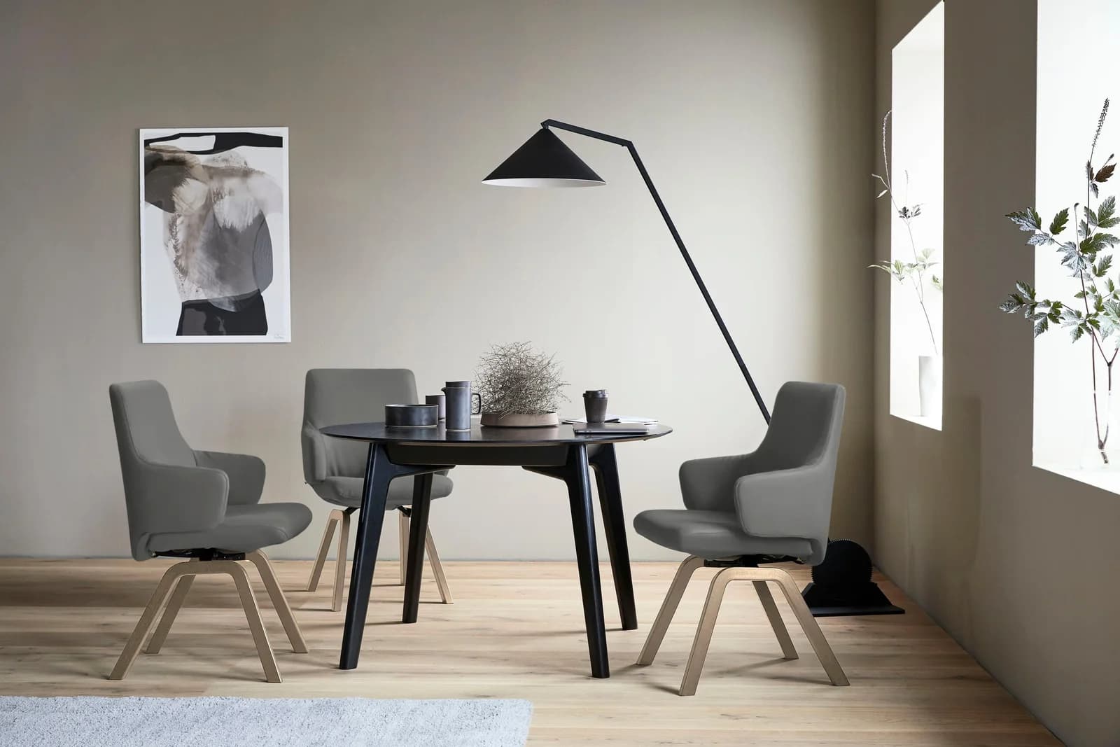 Stressless Laurel Polsterstuhl Grau Eiche Leder BATICK