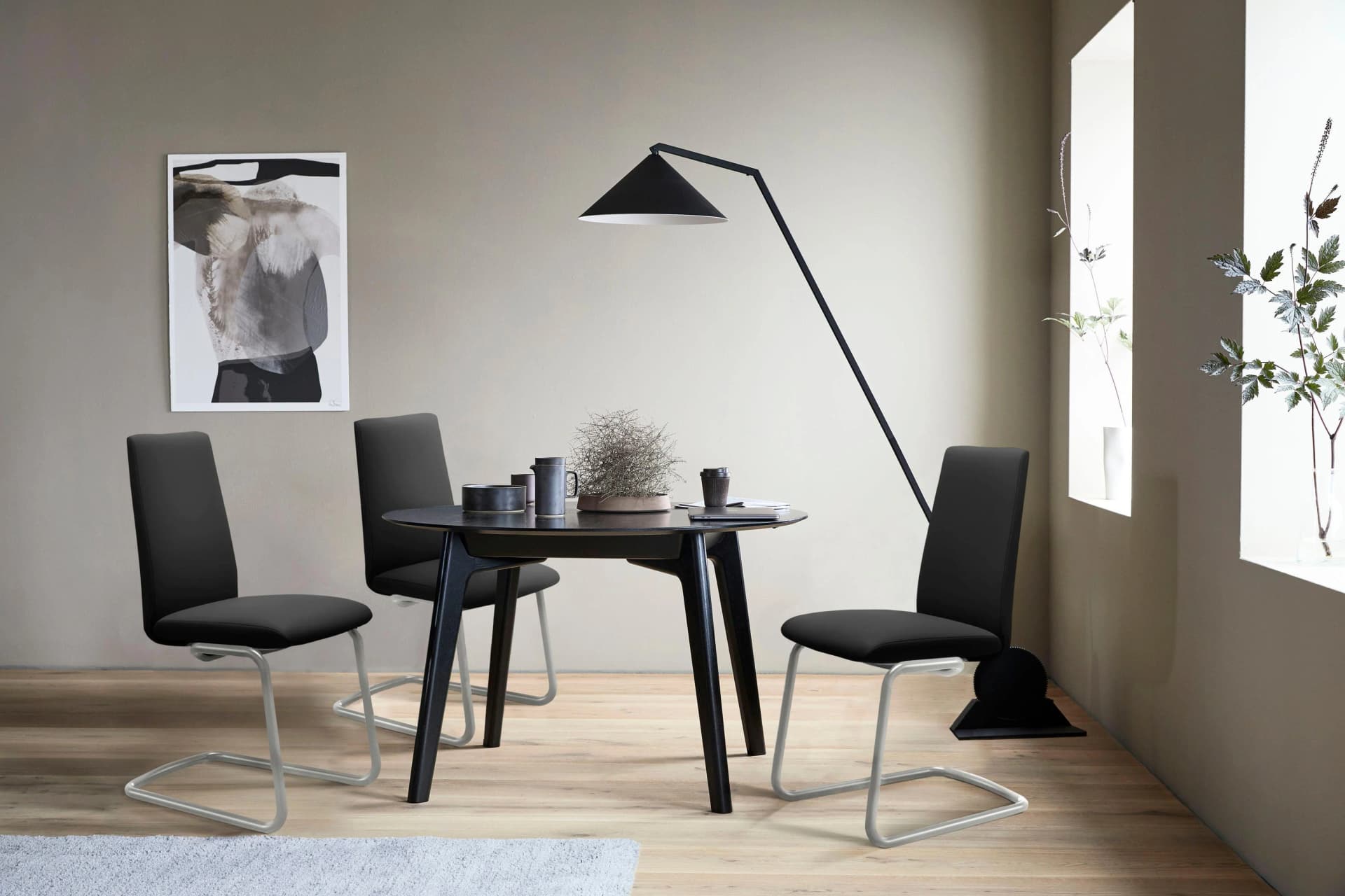 STRESSLESS Laurel Polsterstuhl Schwarz Leder PALOMA Chrom