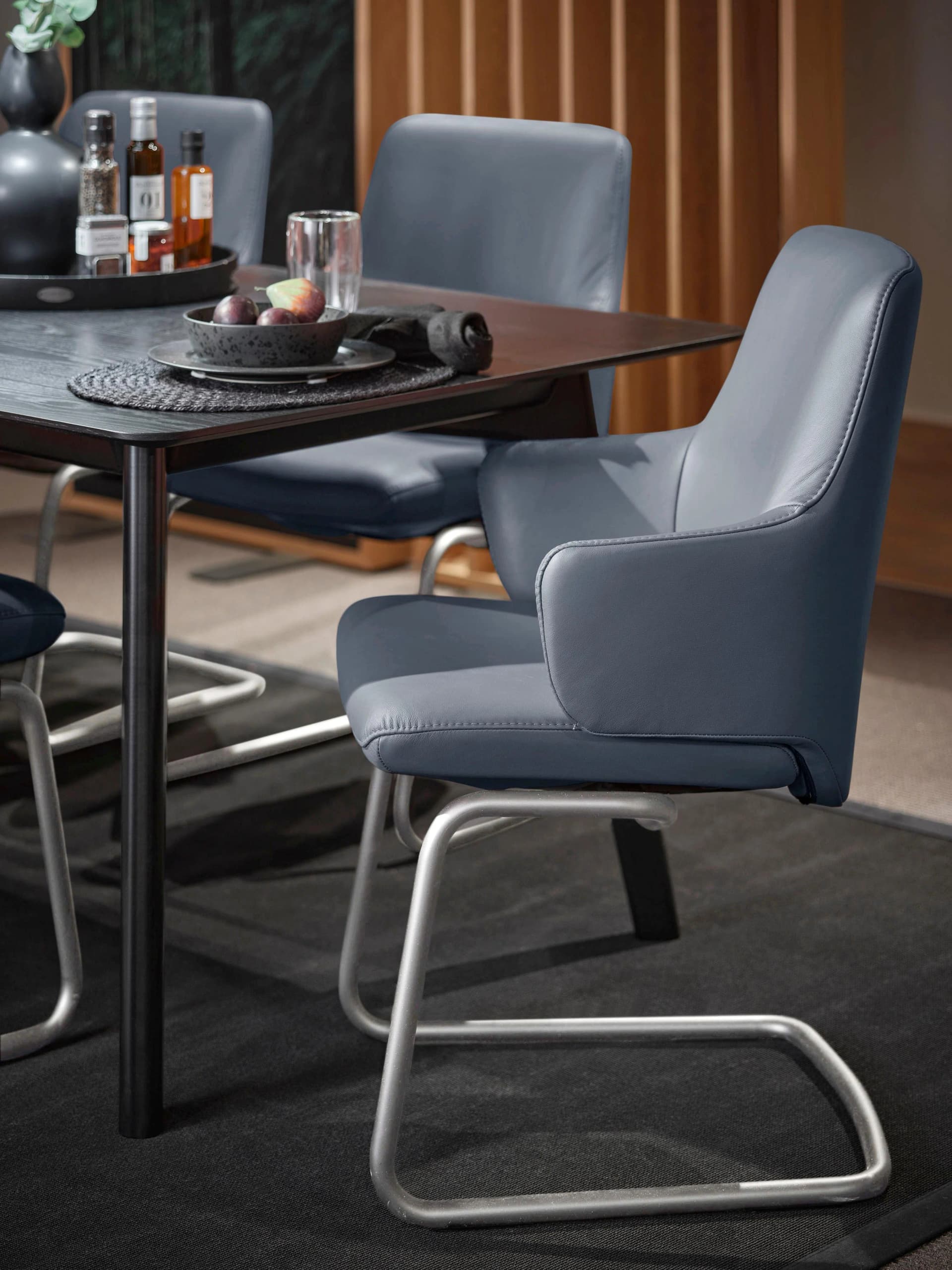STRESSLESS Laurel Polsterstuhl blau Leder PALOMA Chrom