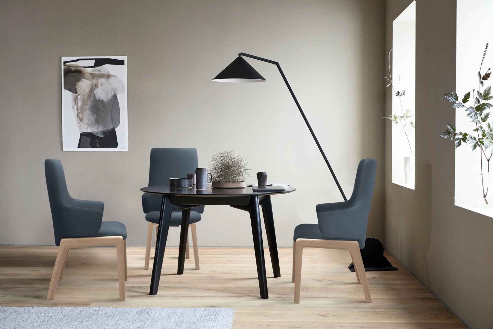 STRESSLESS Laurel Polsterstuhl Blau Schwarz Leder PALOMA