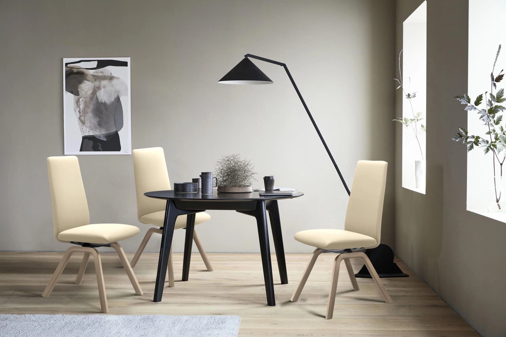STRESSLESS Laurel Polsterstuhl Beige Eiche Kalkt Leder PALOMA