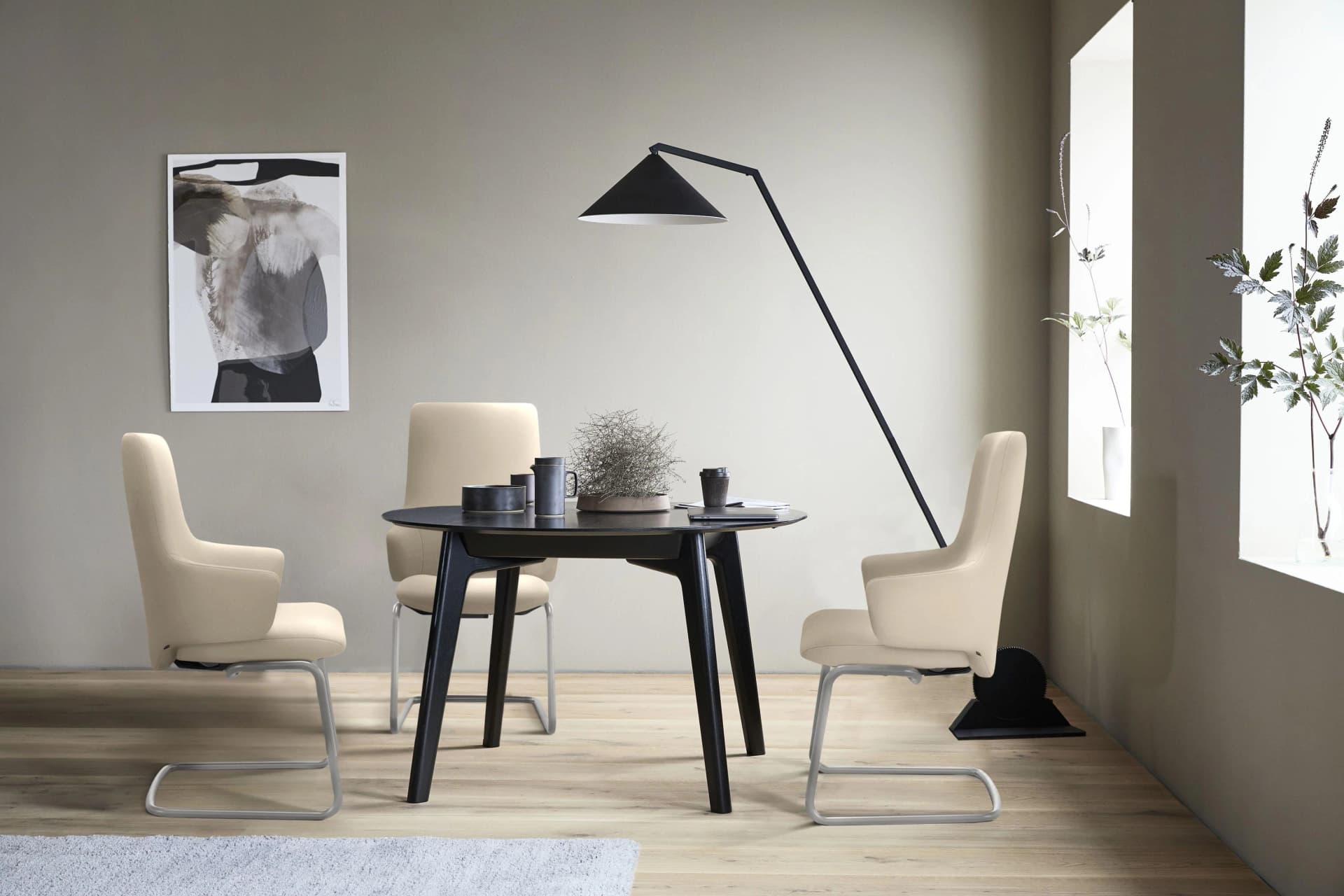 Stressless Laurel Polsterstuhl Beige Schwarz Leder