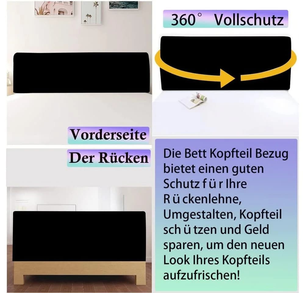 Zyronn Kopfteilbezug Schwarz Dehnbar Universell