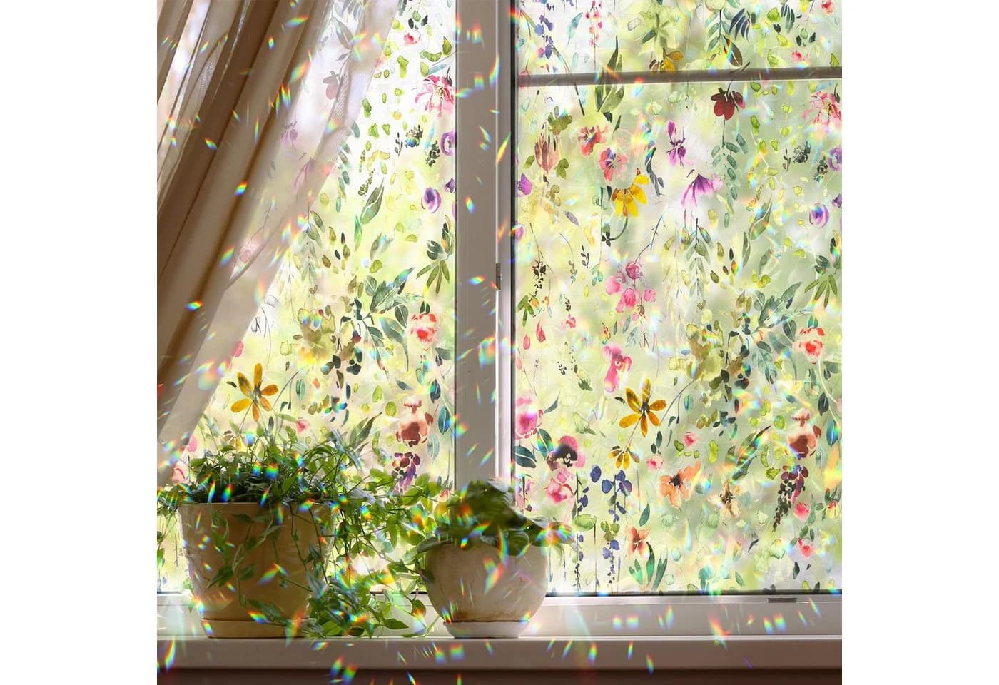 Diwzbyn Fensterfolie Blumenmuster Statisch Haftend UV-Schutz