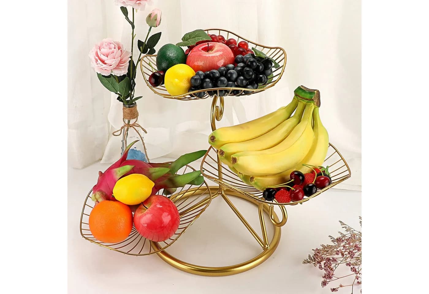 Agger 3-Etagen Obstschale aus Eisen Lotosblatt Gold