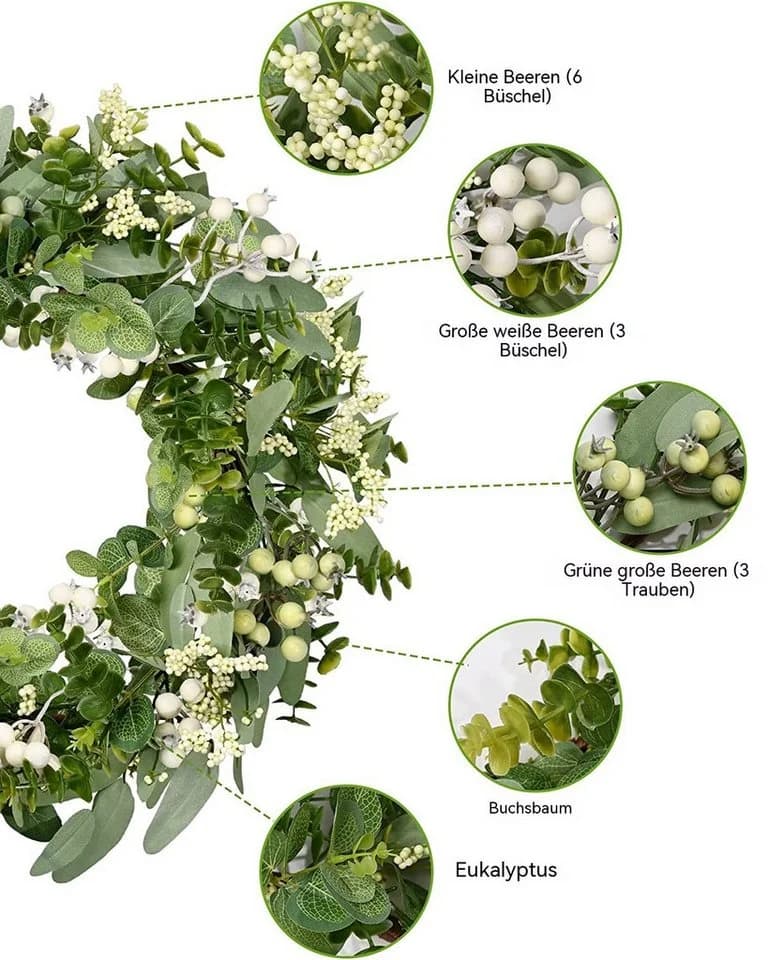 Sorvyzxn Kunstkranz Grüner Eukalyptus mit Beeren – Türdeko ganzjährig