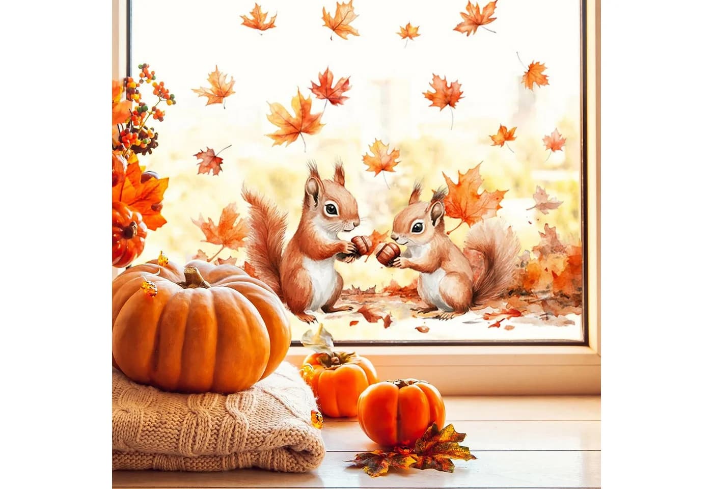 Bomiclss Fensterbild Herbst Eichhörnchen 30x60 cm Bunt