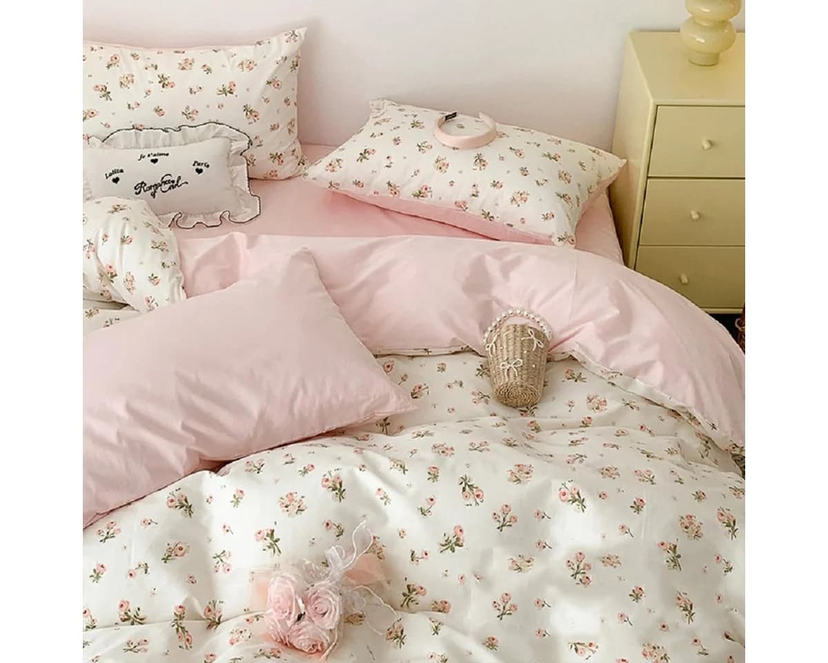 Agger Wendebettwäsche Set Pink Weiß Blumen 3-teilig