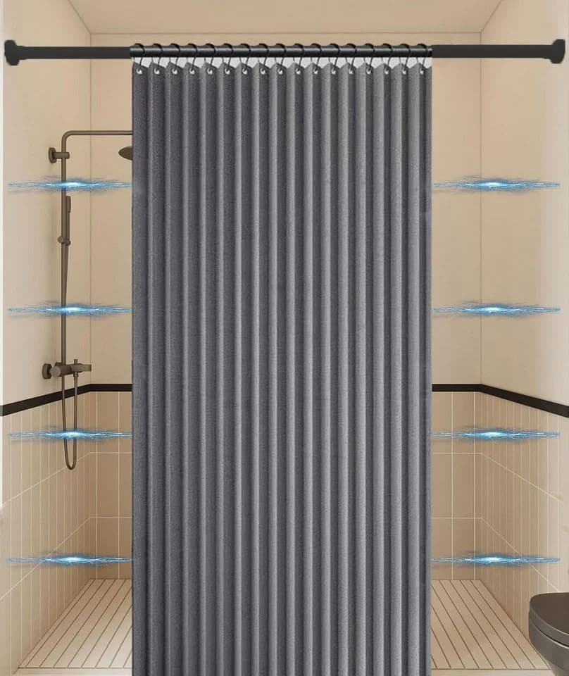 Zyronn Duschvorhang Grau Magnet Wasserabweisend Leinenoptik