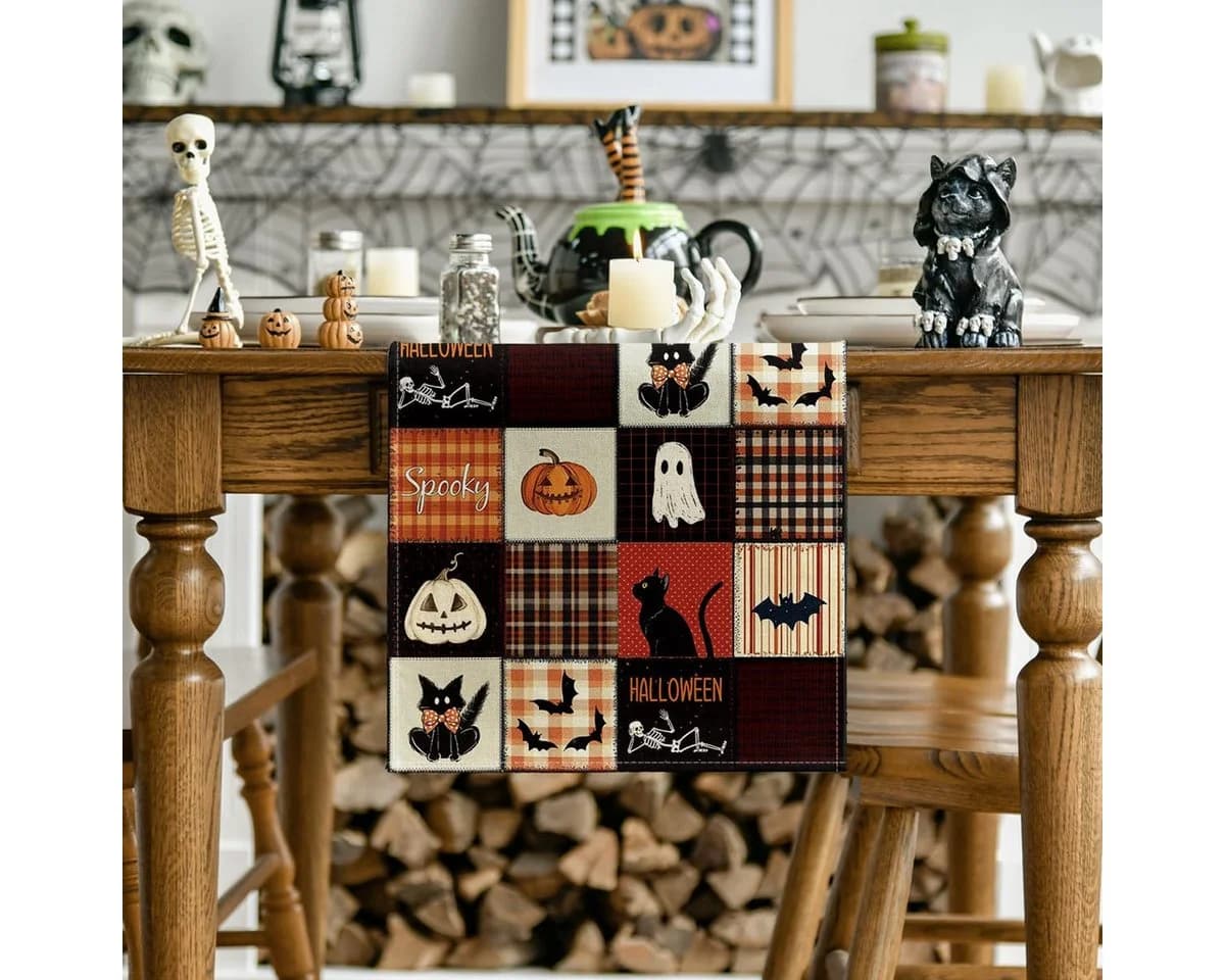 Bomiclss Tischläufer Halloween Schwarz Katze Kürbis Fledermaus