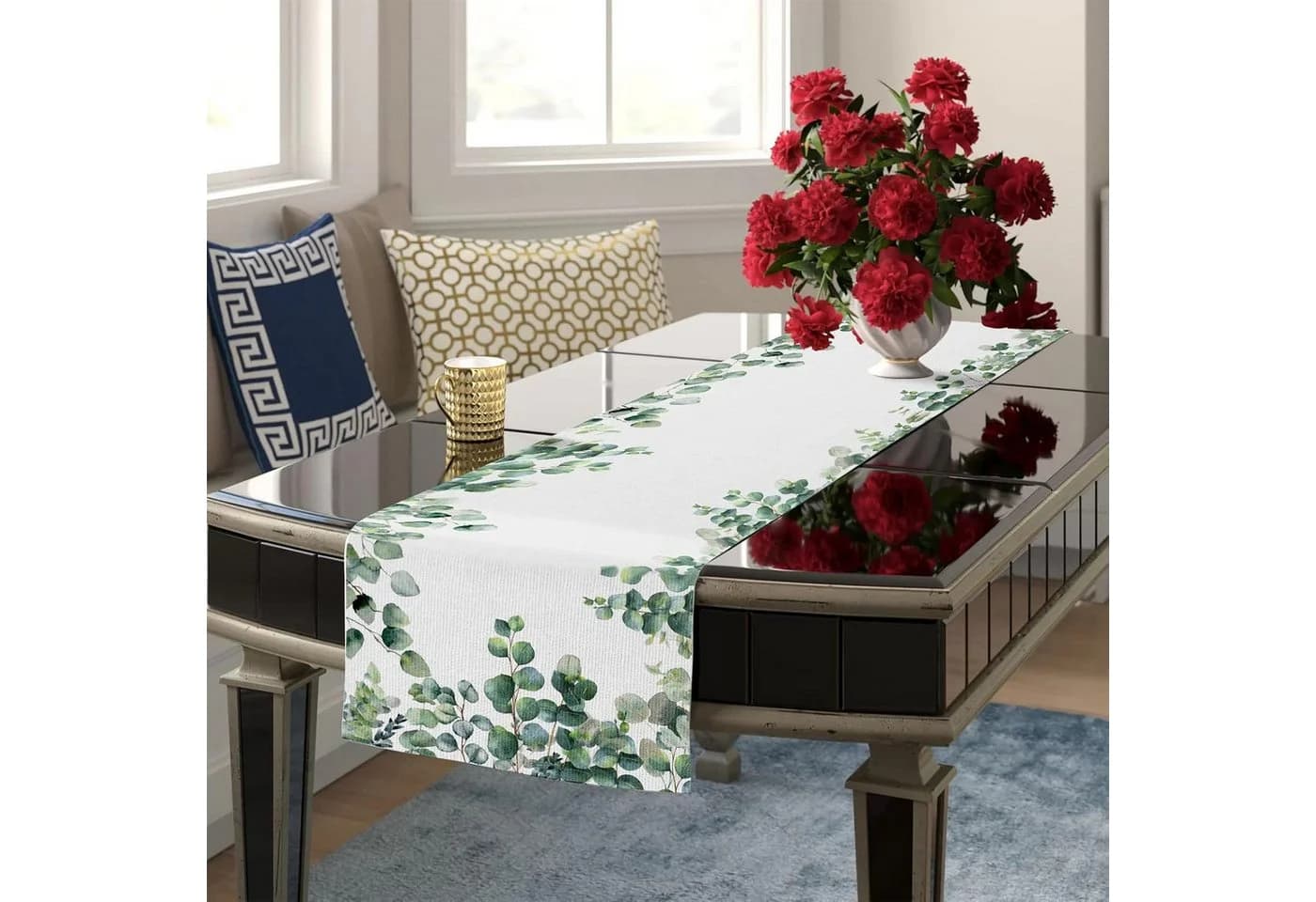 Zyronn Tischläufer Grün Eukalyptus Modern Vintage 33x180cm