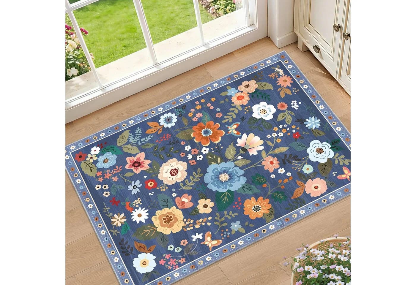Zyronn Fußmatte Vintage Blumenmuster Blau Schmutzfang