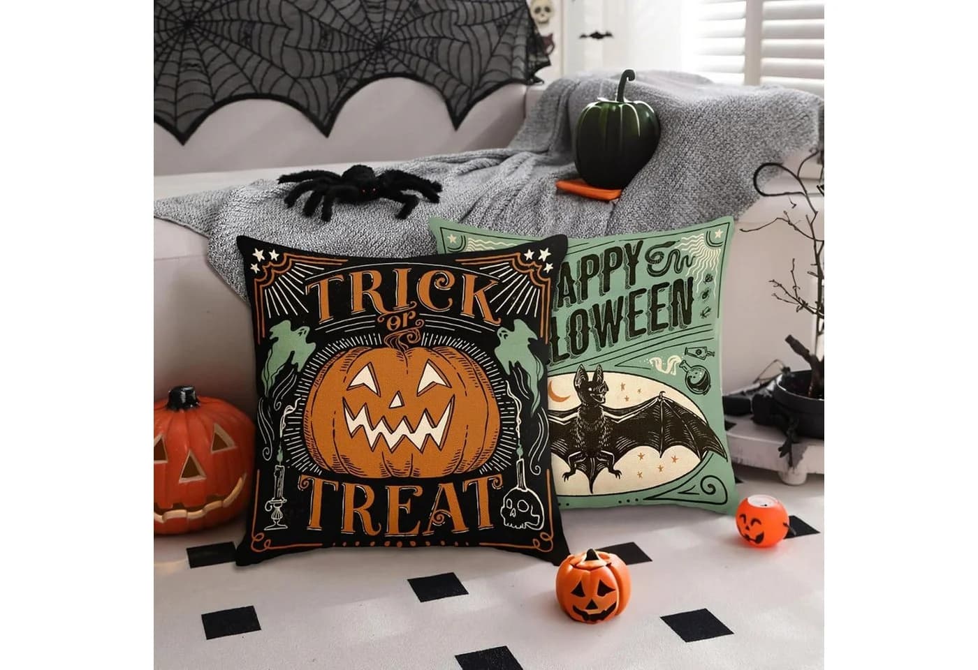 Sorvyzxn Halloween Kissenbezüge 4er Set Vintage Motive Polyester-Leinen