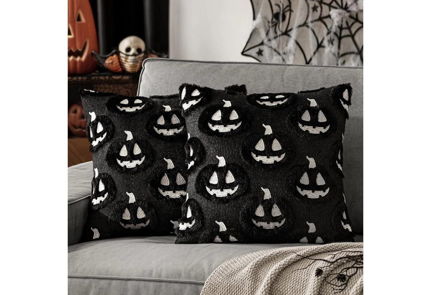 Sorvyzxn Kissenbezug Halloween Kürbismuster Kunstwolle 45x45cm 2er Pack
