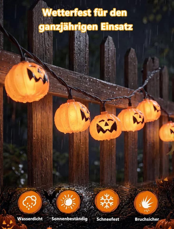 nsihing LED-Lichterkette Halloween Kürbis 3m 20 LEDs Orange