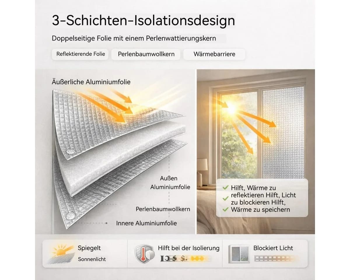Diwzbyn Sonnenschutz-Fensterfolie Silber Aluminiumfolie Isolierfolie