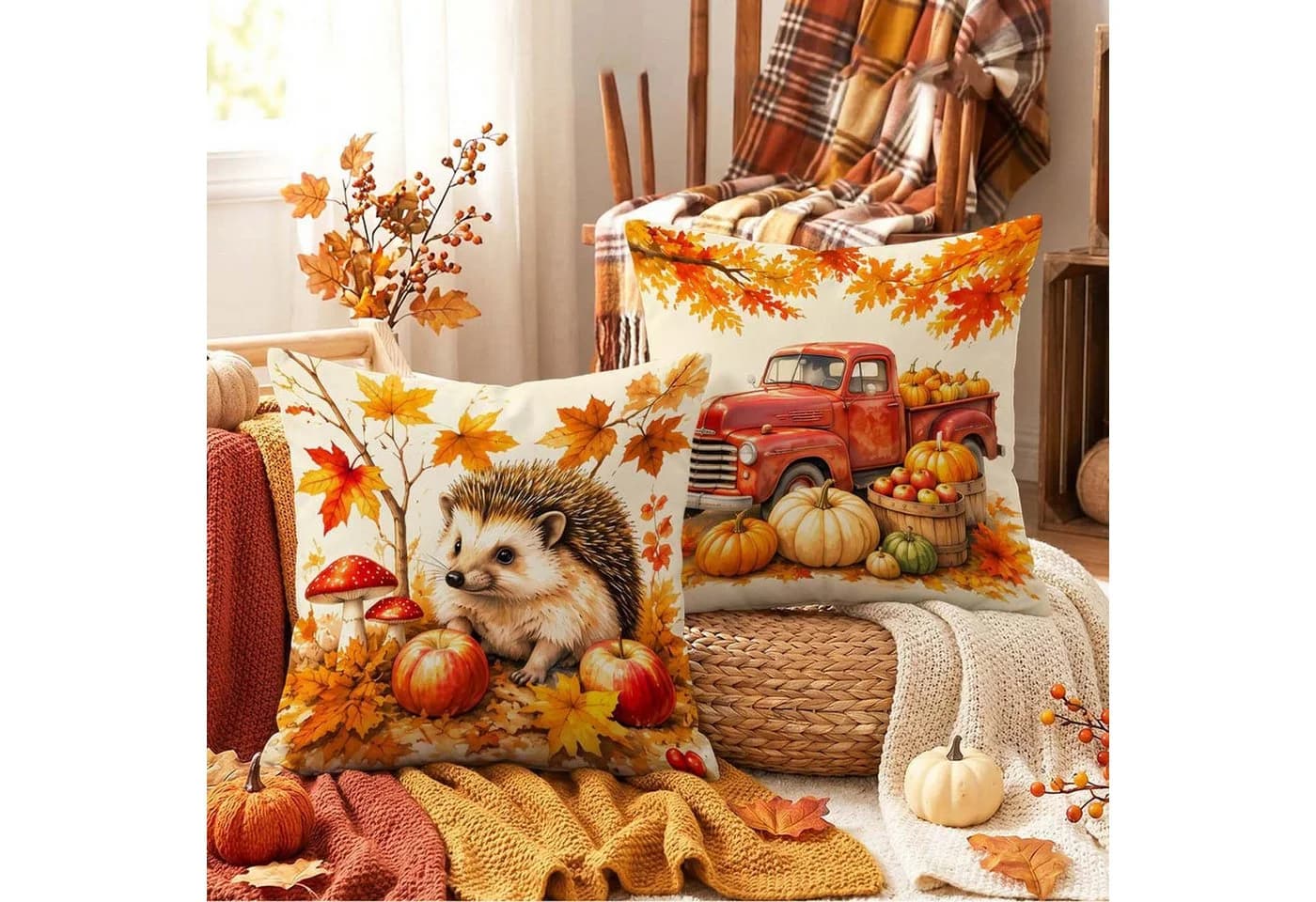 Zyronn Kissenbezug 4er-Set Herbst Kürbis Motiv Polyester