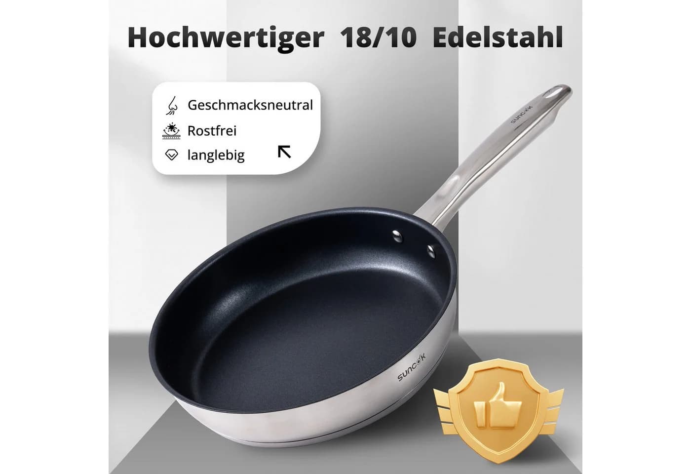 SUNCOK Pfannen-Set Induktion Edelstahl 18/10 Antihaftbeschichtung Silber