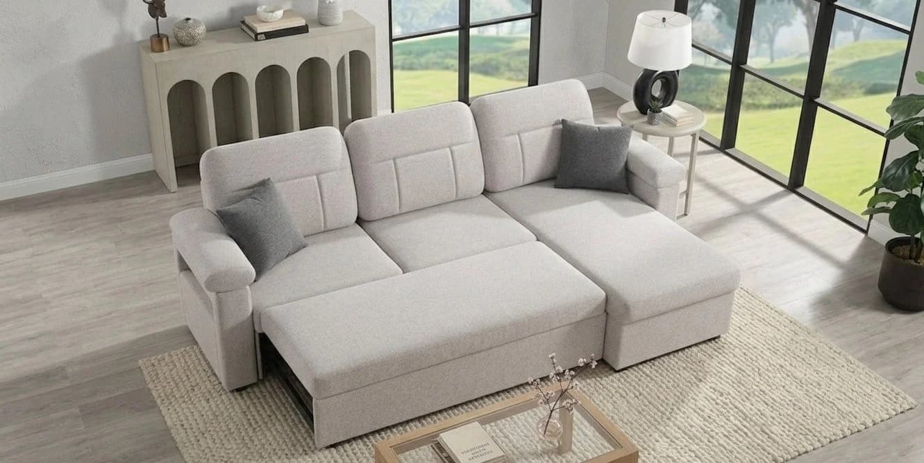 HOMAVO Ecksofa L-Form Hellgrau mit Schlaffunktion und Stauraum