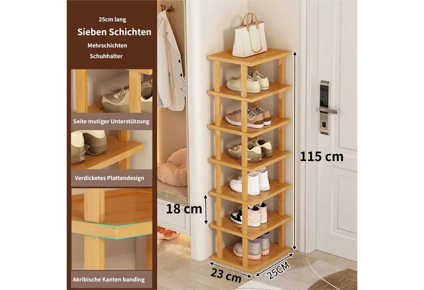 Rutaqian Schuhregal Vertikal Holz 5/7/8 Etagen Schmal Hoch