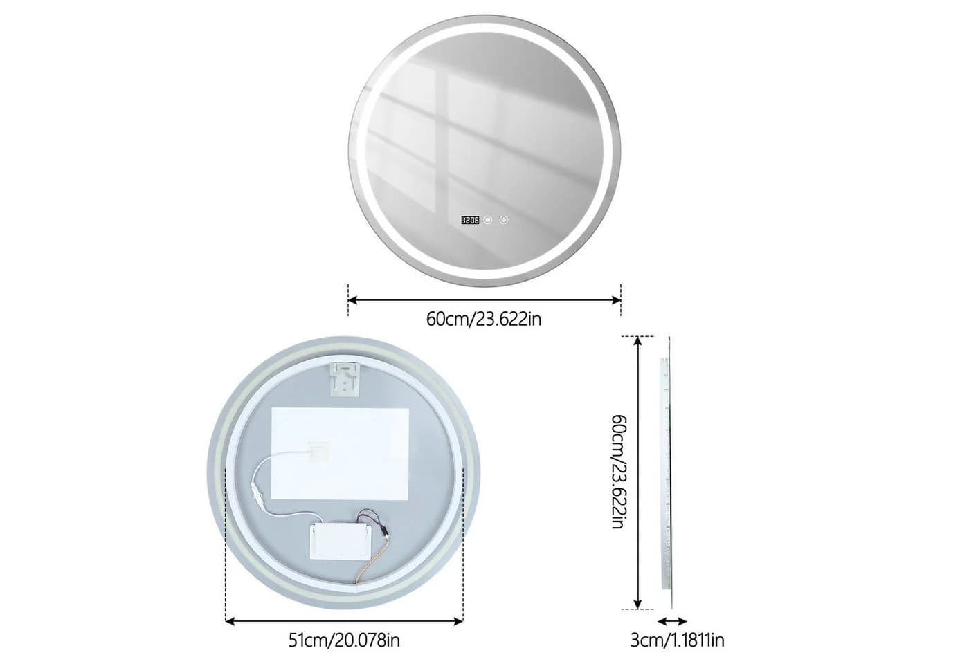 Rutaqian LED Badspiegel 60cm Rund mit Antibeschlag & Touchsensor