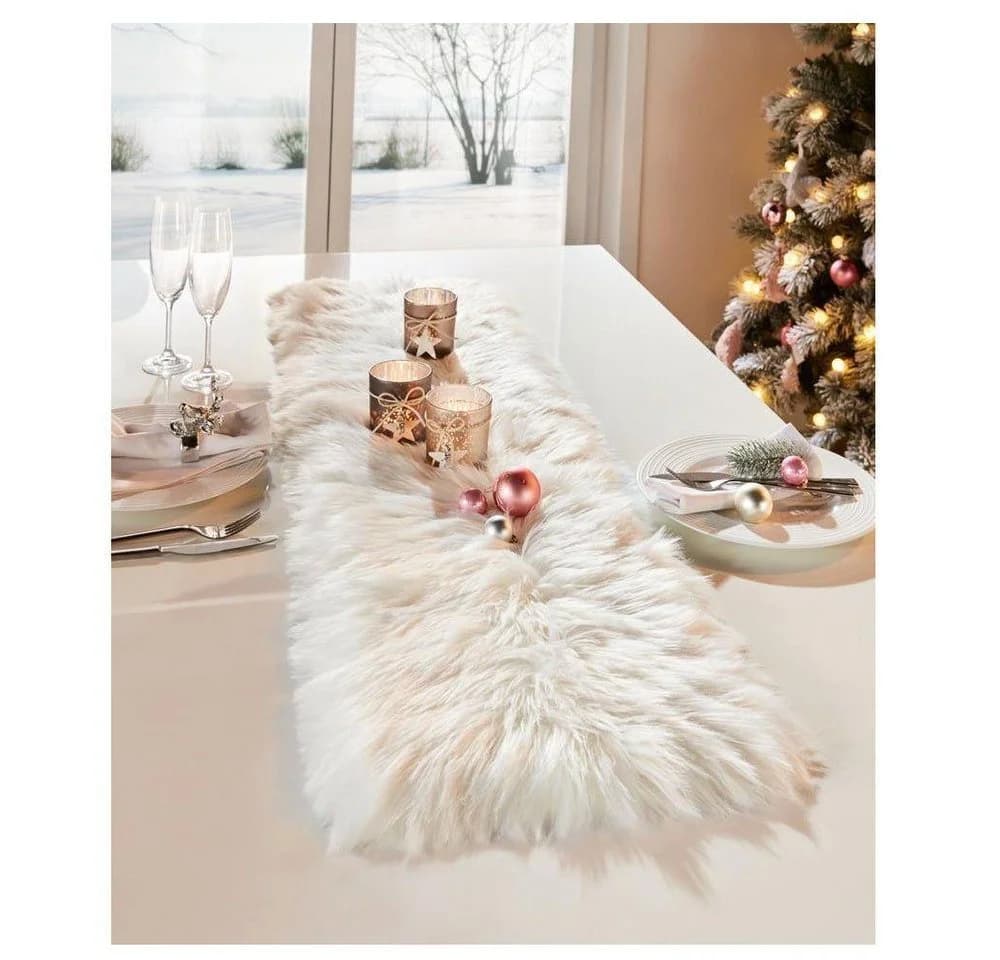 Home-trends24.de Tischläufer Kunstfell Weiß Winterlandschaft