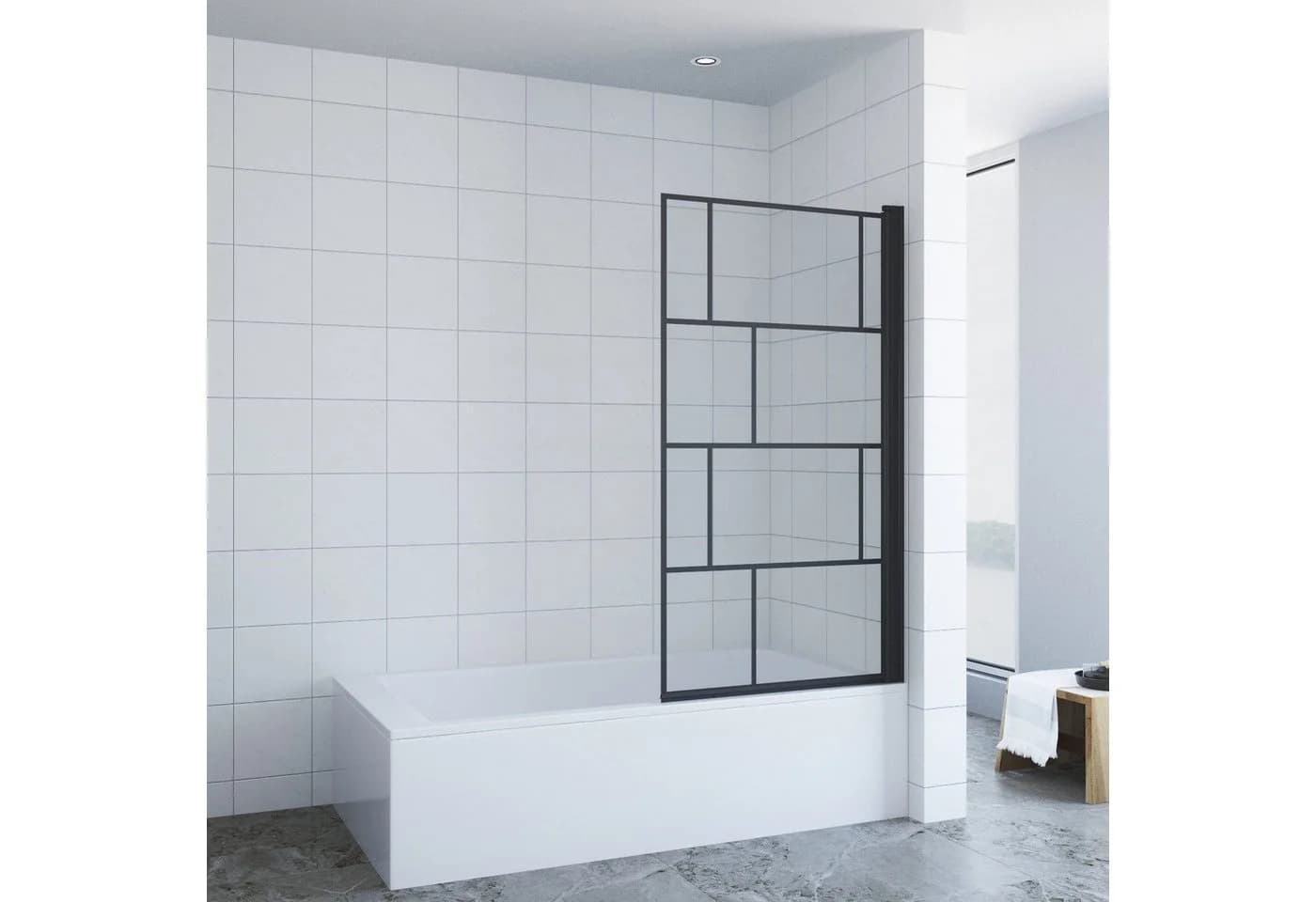 AQUALAVOS Badewannenfaltwand 80 cm ESG Glas Nano Beschichtung Schwarz