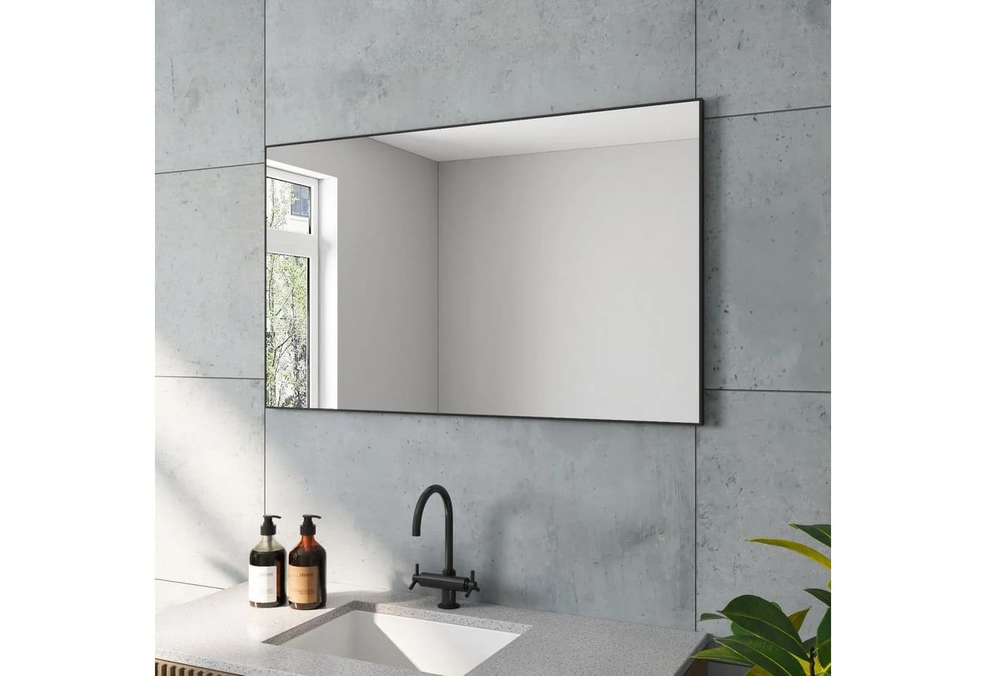 AQUABATOS Wandspiegel Bad Spiegel Schwarz Aluminiumrahmen Modern