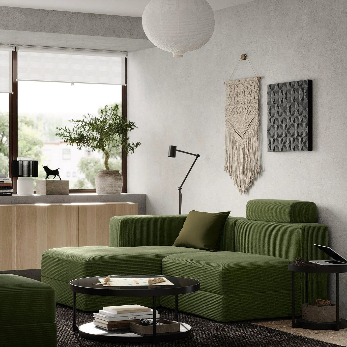 IKEA JÄTTEBO 2,5er-Sitzelement mit Récamiere Dunkelgelbgrün