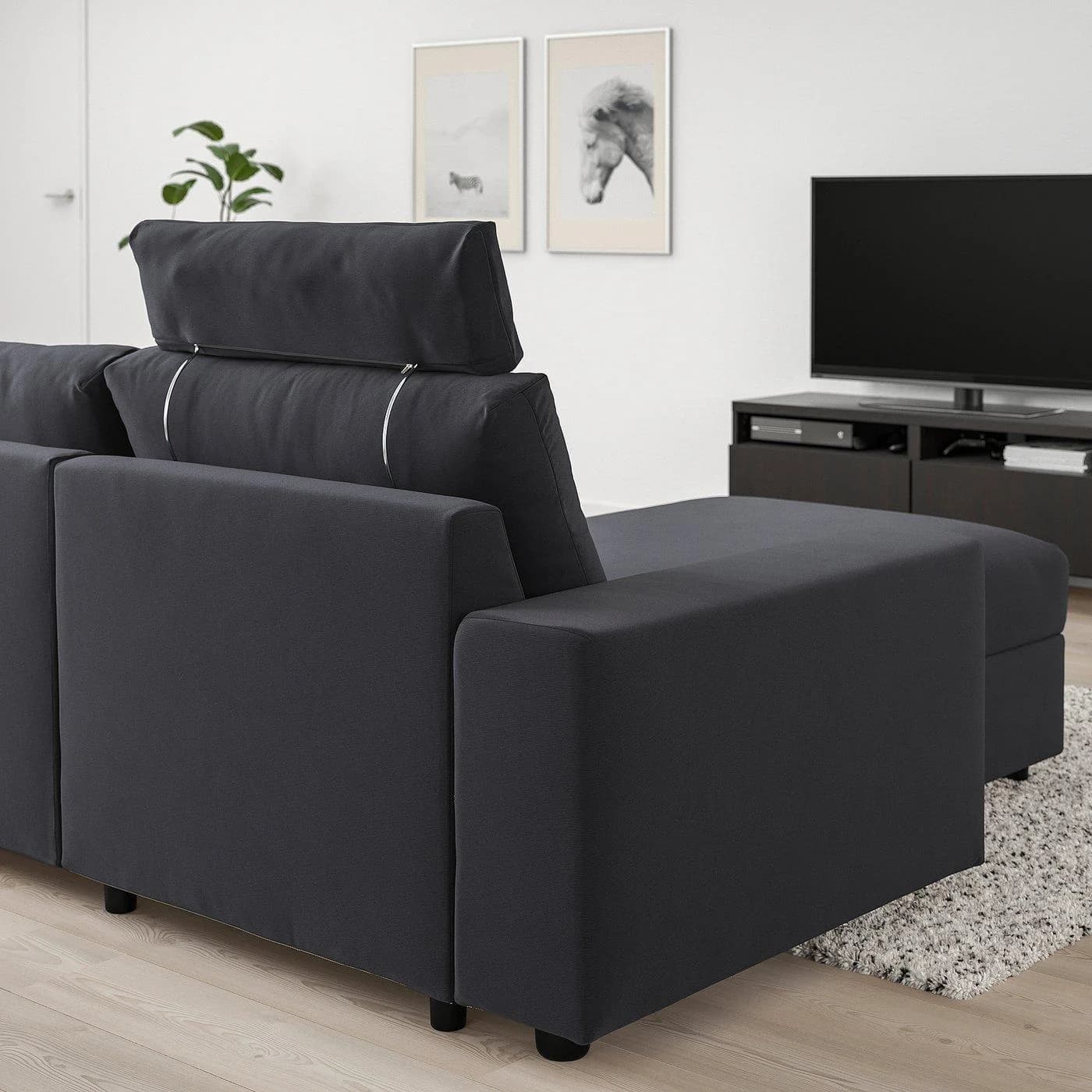 IKEA VIMLE 3er-Sofa mit Récamiere Dunkelgrau Samtbezug