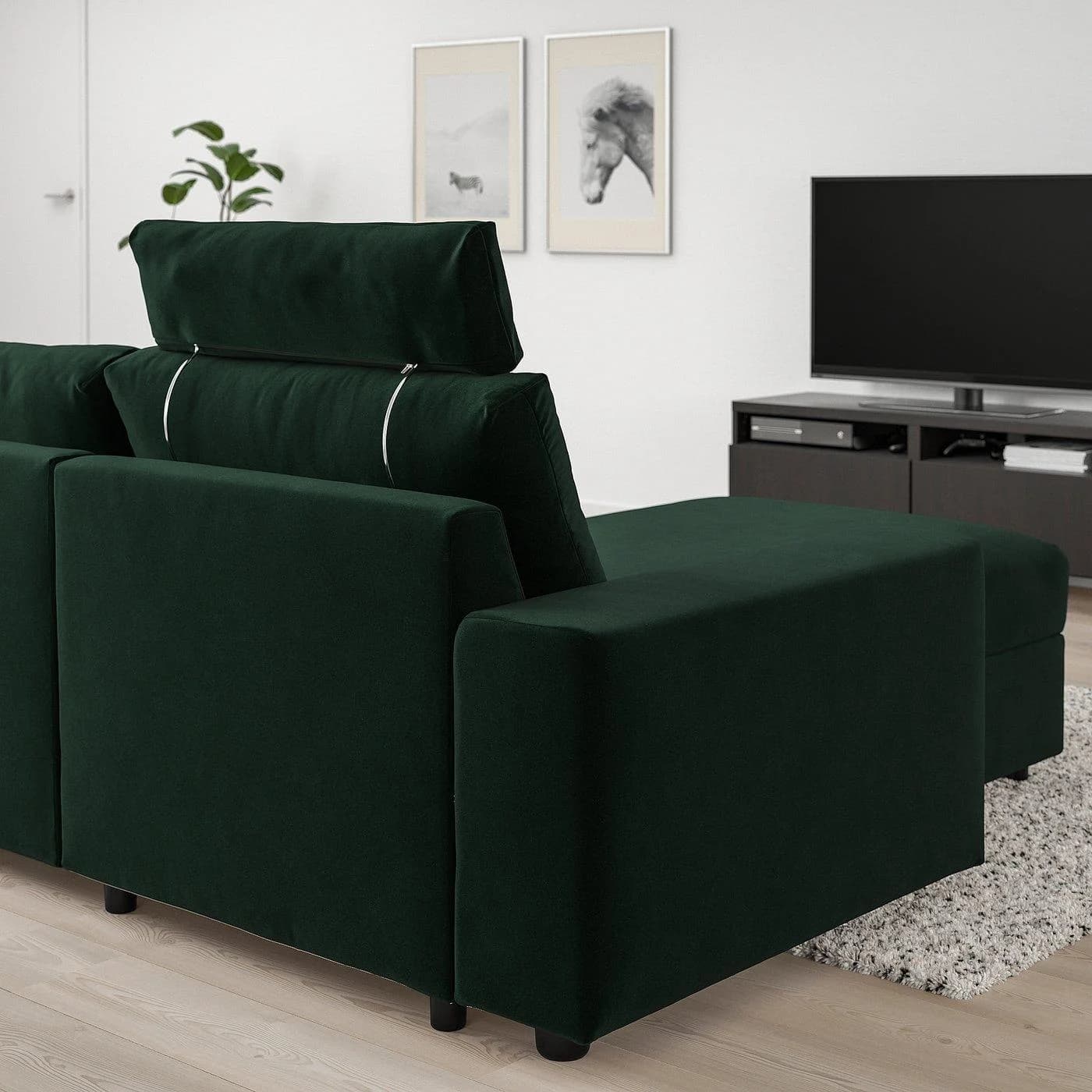 IKEA VIMLE 3er-Sofa mit Récamiere Dunkelgrün Samt