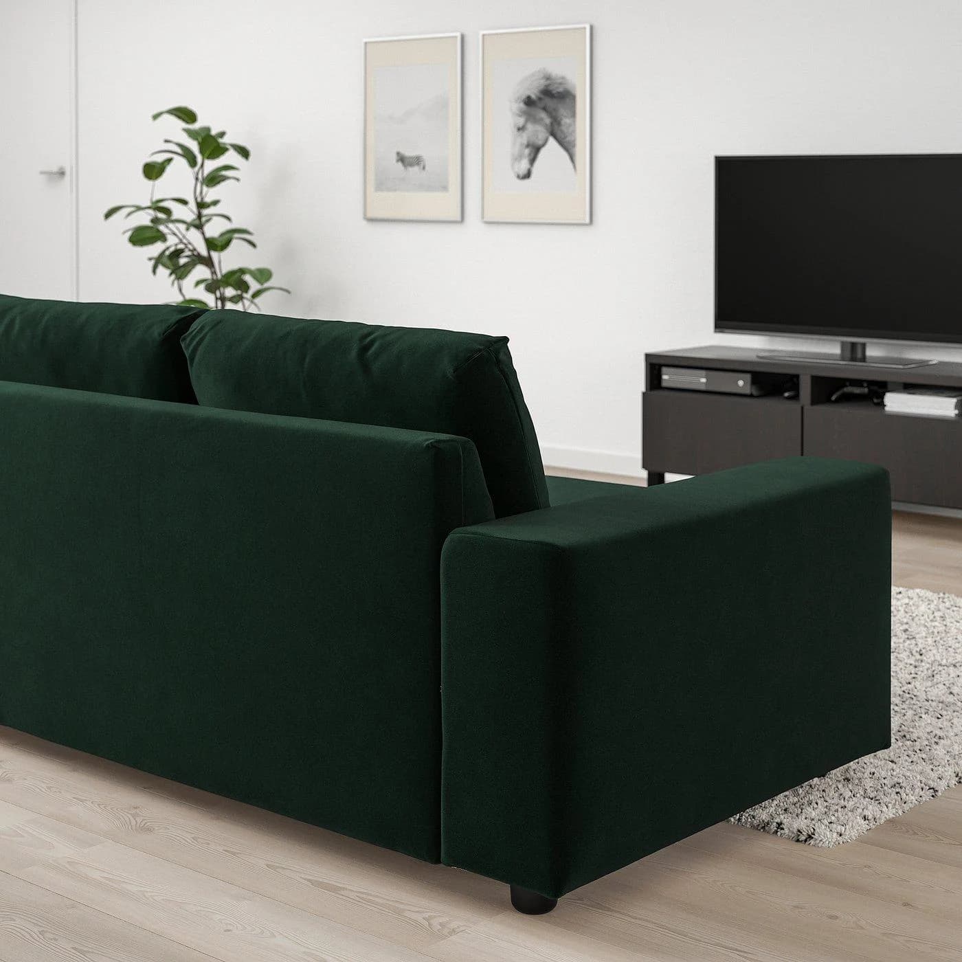 IKEA VIMLE 3er-Sofa mit Récamiere Dunkelgrün Samt