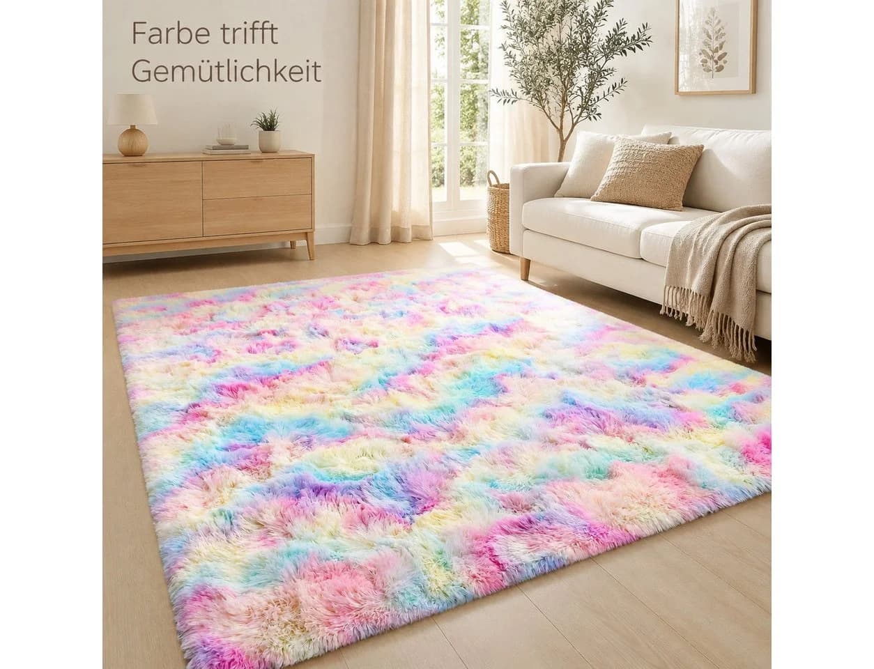 Lochas Hochflor-Teppich Shaggy Tie-Dye Design Rosa Bunt