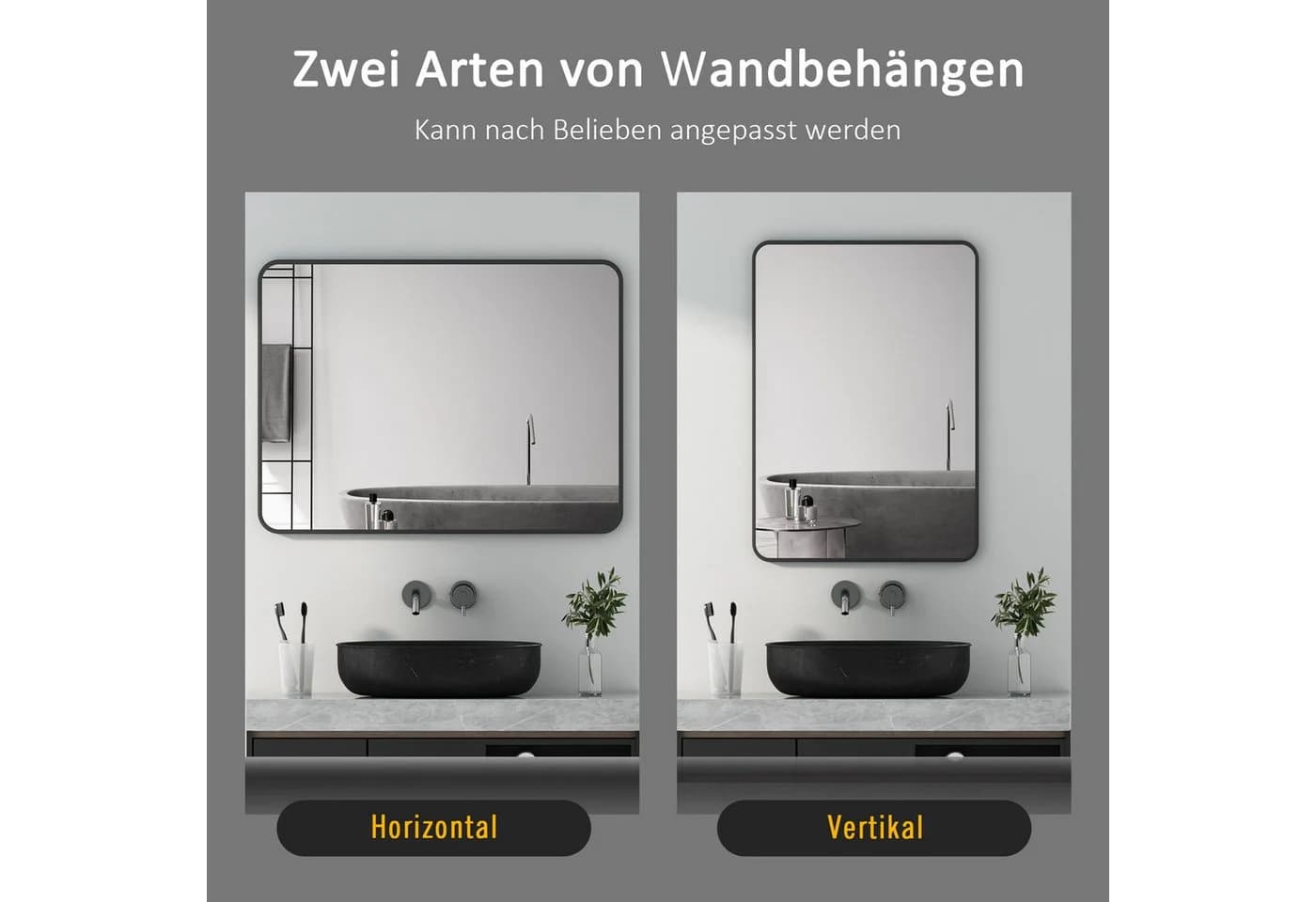 BOROMAL Wandspiegel Rechteckig Schwarz Gold Metallrahmen