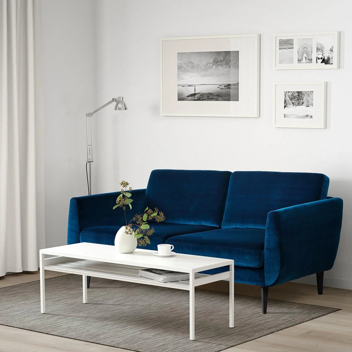 IKEA SMEDSTORP 3er-Sofa Retrostil Dunkelgrünblau/Schwarz