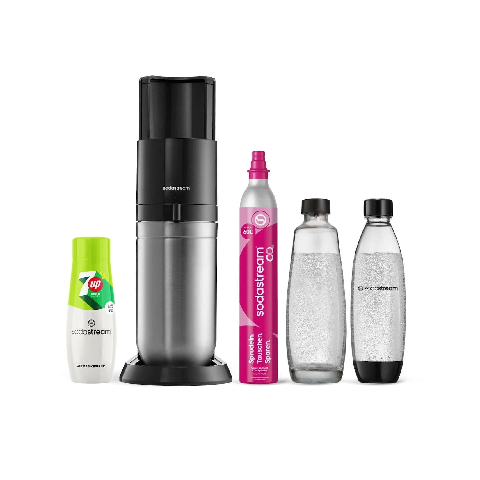 SodaStream DUO Wassersprudler Titan mit 7UP Zero Sirup & 2x 1L Flaschen