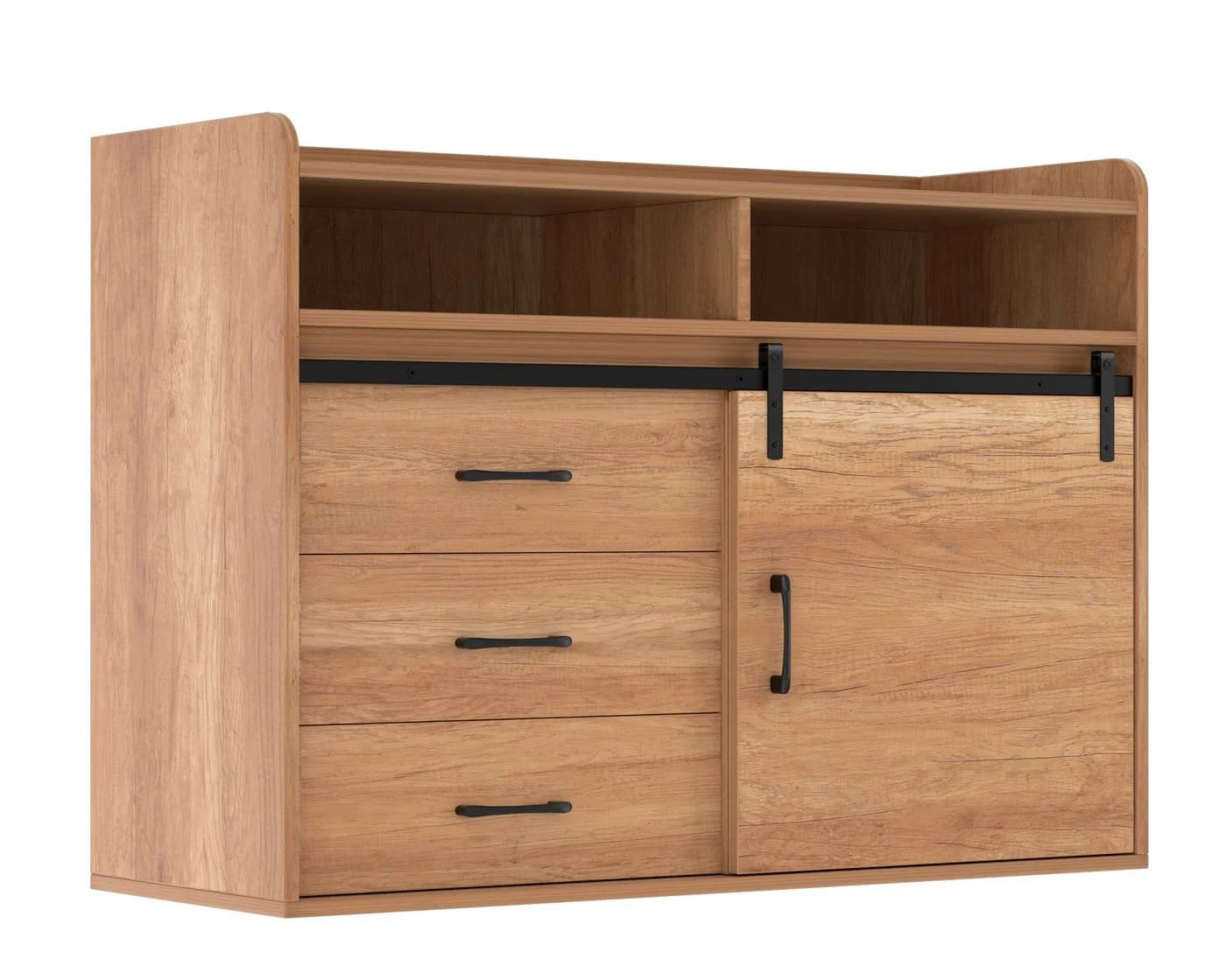 HOMAVO Sideboard HG1 Kommode mit Schiebetüren & 4 Schubladen Eicheoptik