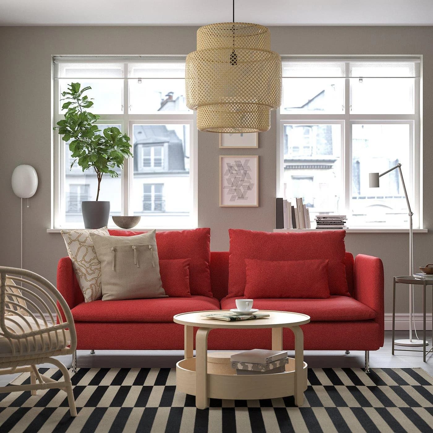IKEA SÖDERHAMN 3er-Sofa Rot Polyestergewebe