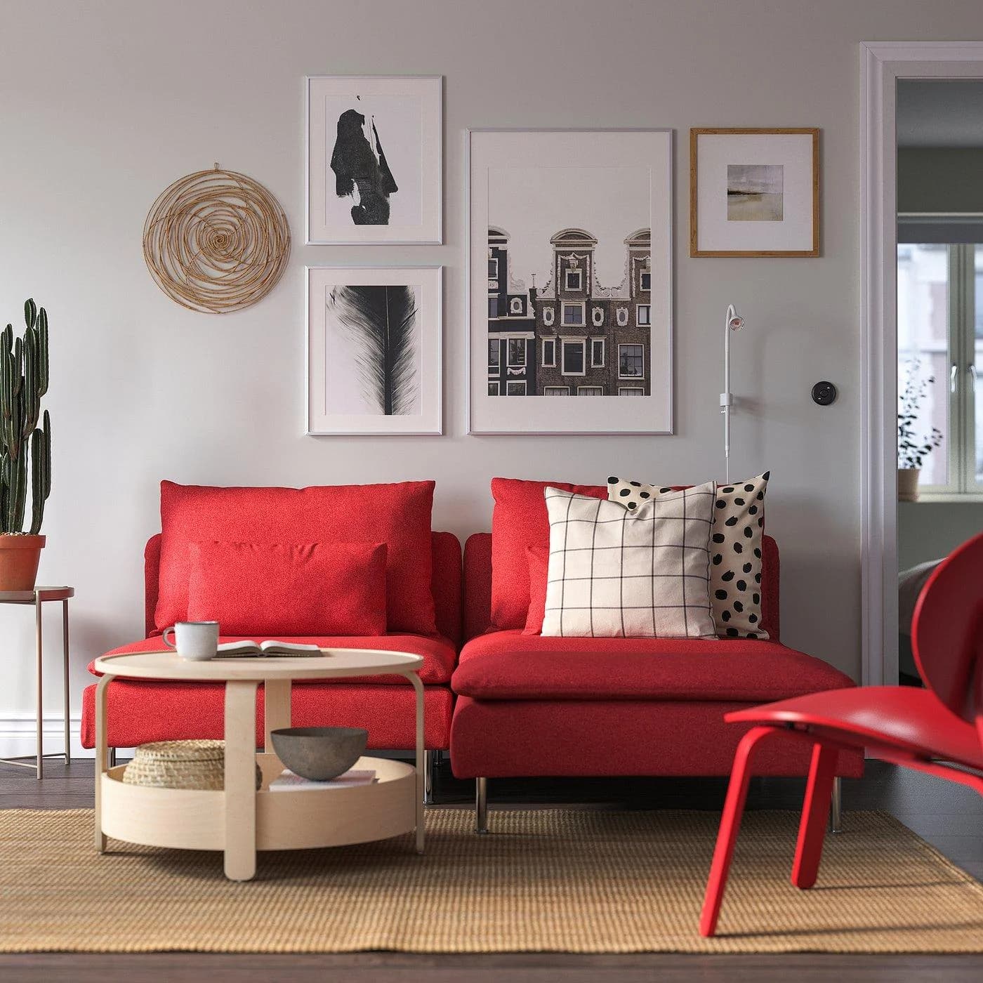 IKEA SÖDERHAMN 2er-Sofa mit Récamiere Rot